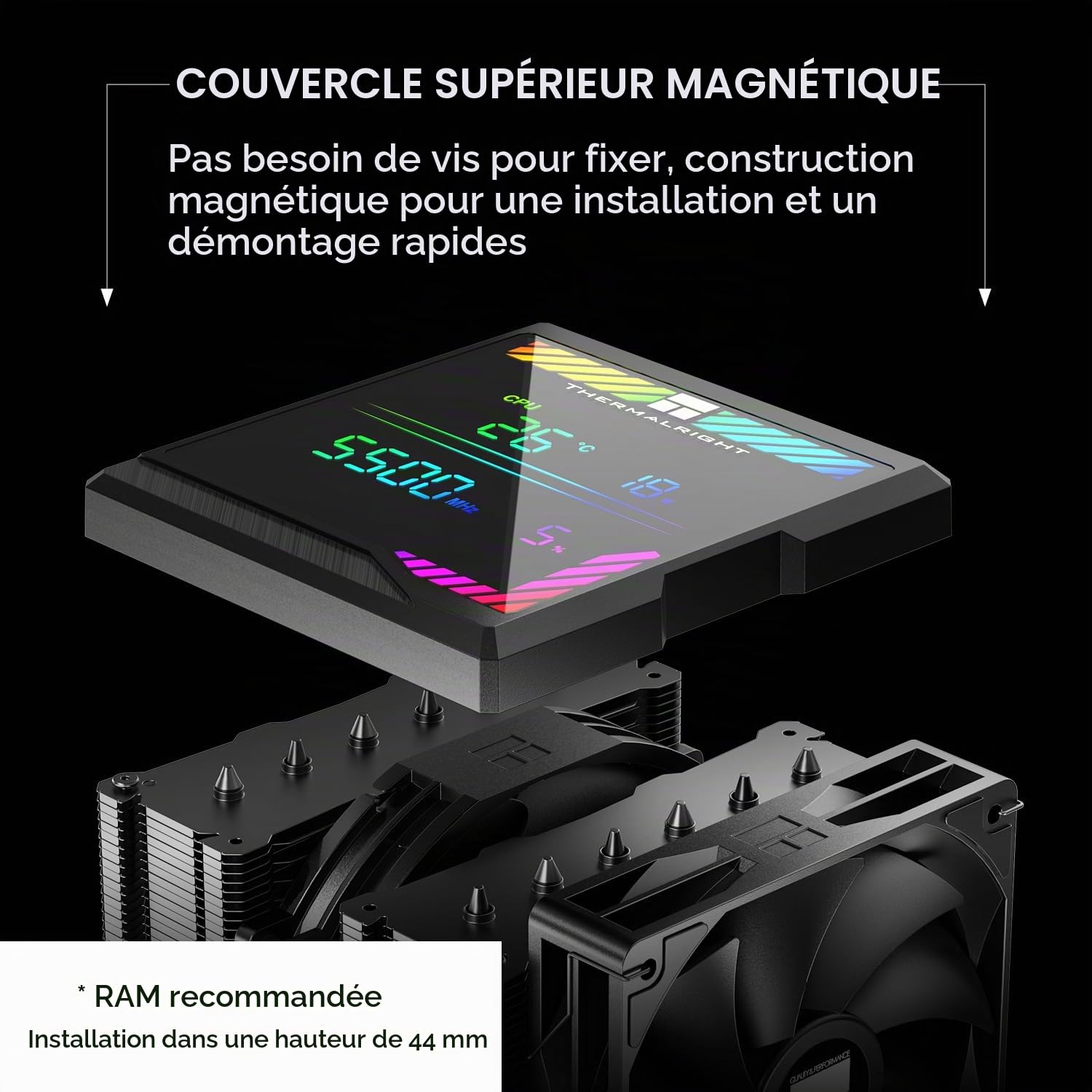 TR-Thermalright Peerless Assassin 140 Digital Black Refroidisseur de CPU, 6 Caloducs,Double Ventilateur-1850 tr/min, Cache Supérieur Magnétique avec Affichage Numérique, AM5 et Intel LGA1851/1700