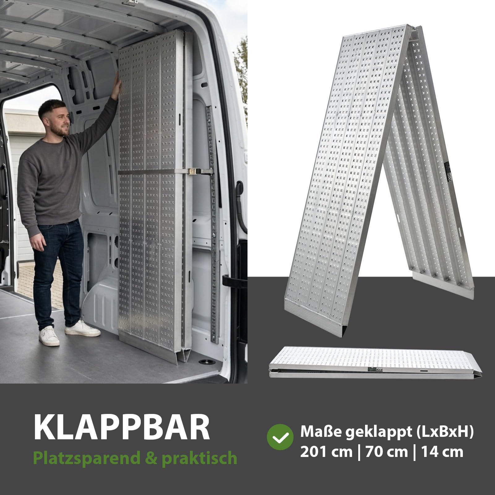 TRUTZHOLM Auffahrrampe 4m lang Aluminium klappbar Verladerampe bis 400 kg, extralange Eventrampe 400 cm mit Stützfüßen Breite 70 cm Motorradrampe Rampe für E-Bike Moped Scooter Transportwagen