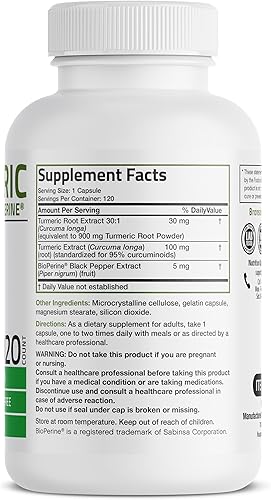 Vista 2 de Curcumina de cúrcuma con BioPerine – Soporte articular de alta potencia premium con 95% curcuminoides estandarizados – Cápsulas sin OMG con pimienta