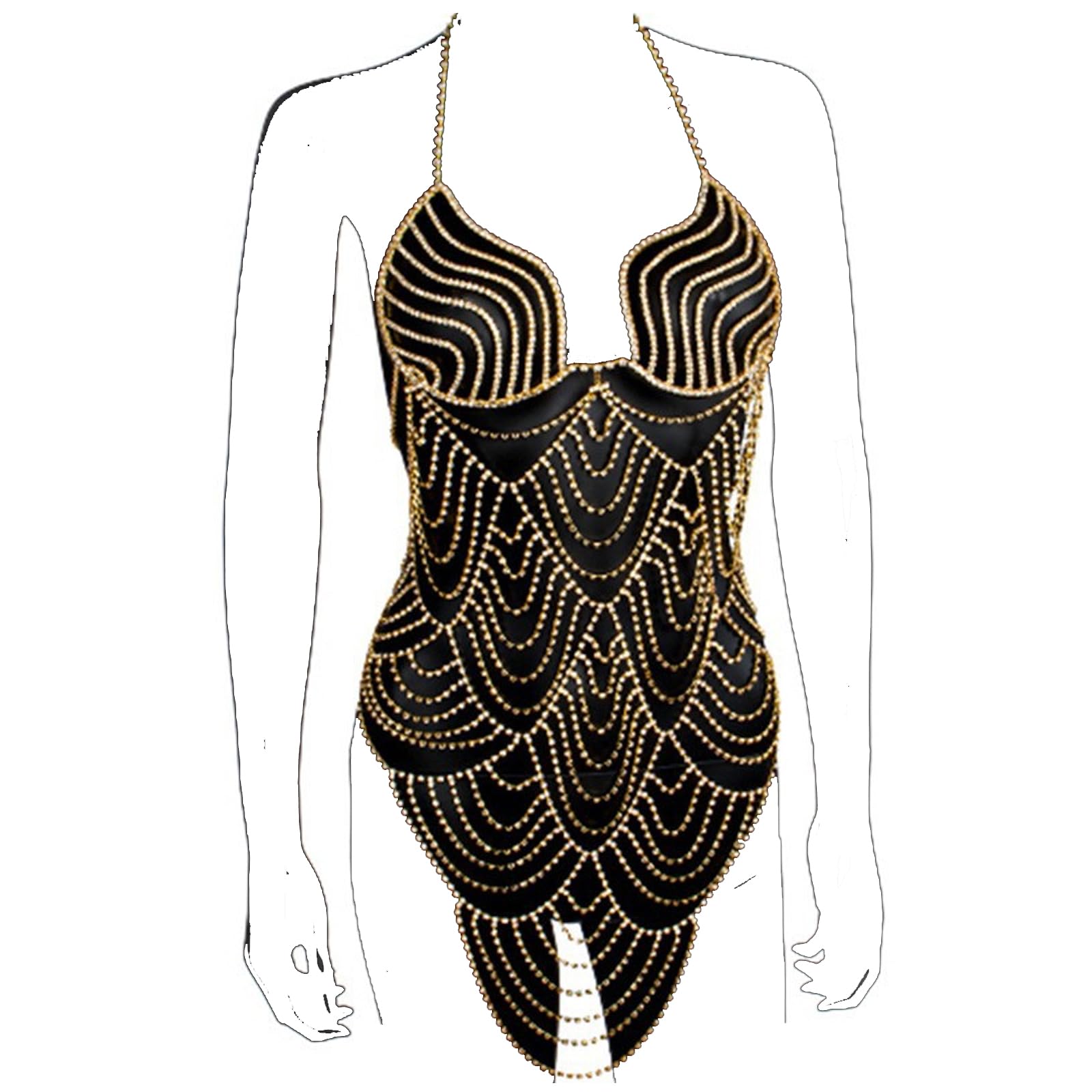 slim fit dress slacks Women’s Gold Chain Body Armor Set – Fantasy Goddess Harness & Chain Skirt main image 1