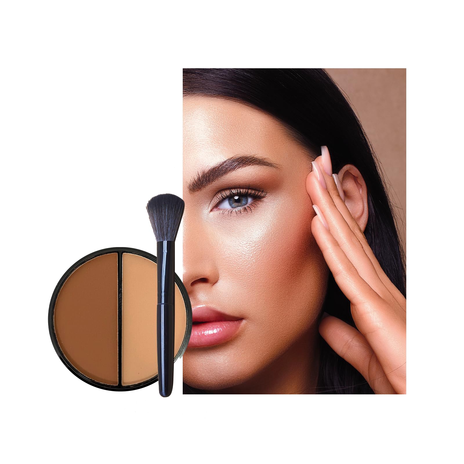 Contour Make up Powder Face Highlighter Matte Brighten Shadow with Brush Palette Kit, Beginners Natural Face Blusher Smooth Sculpting Bronzer for Medium Skin Tone