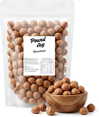 Pound Veg Whole Natural Hazelnuts 1kg   Premium Raw, Skin-On, Unroasted & Unsalted, Non-GMO, No Additives, No Preservatives, High in Fibre & Protein, Vegan, Perfect for Snacking & Baking