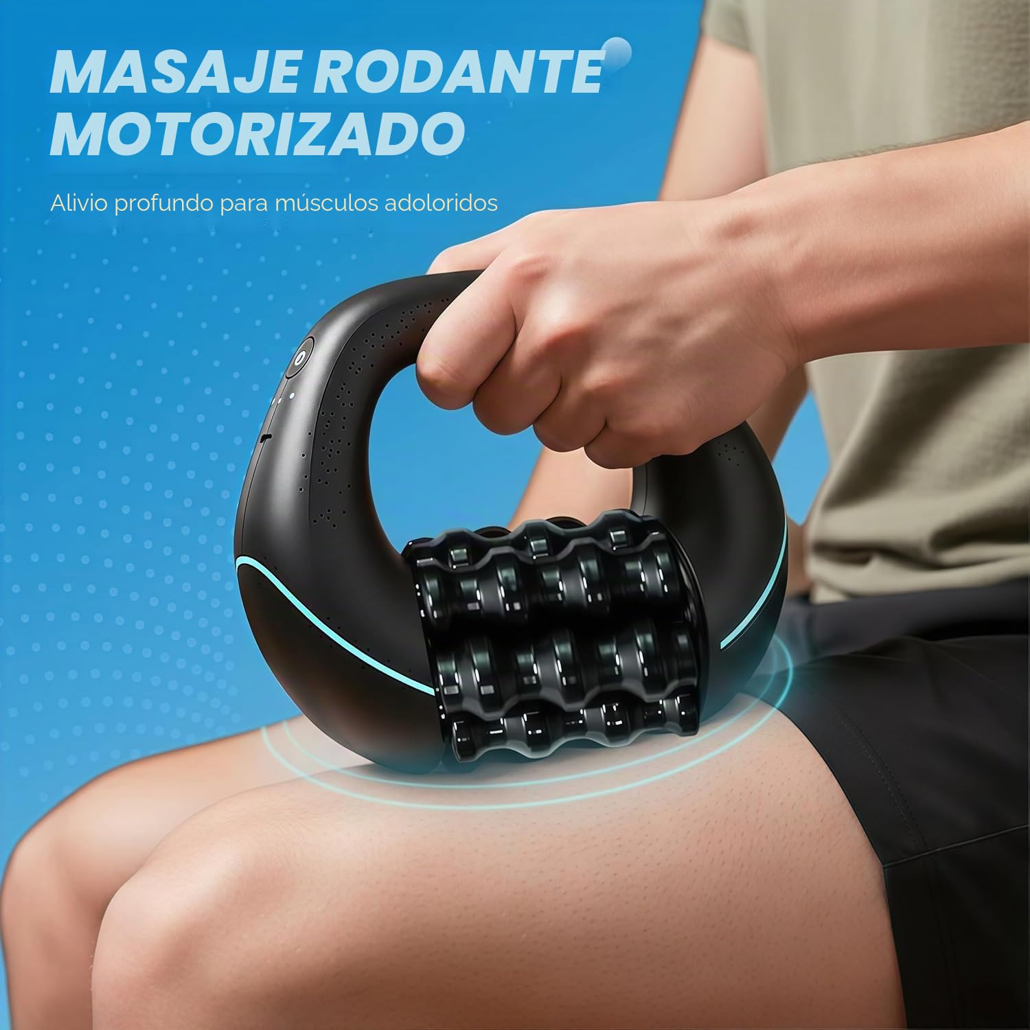 Masajeador Piernas, Masajeador de Rodillos Eléctrico Portátil – Rodillo de Masaje Eléctrico con Mango, 3 Niveles de Intensidad, Masaje Profundo Piernas y Cuerpo