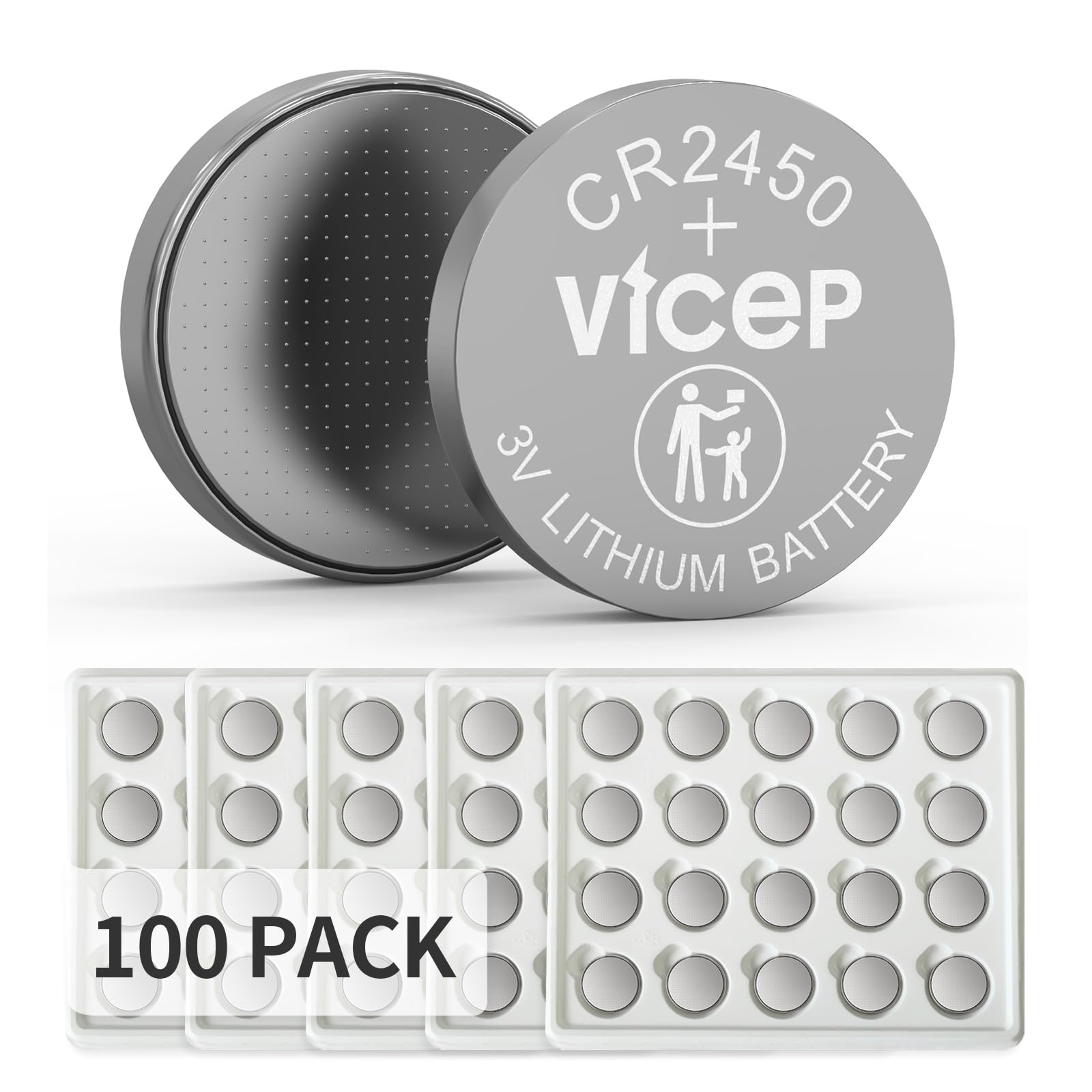 Lot de 100 Piles CR2450 Pile 2450 Lithium 3V pour Les détecteurs