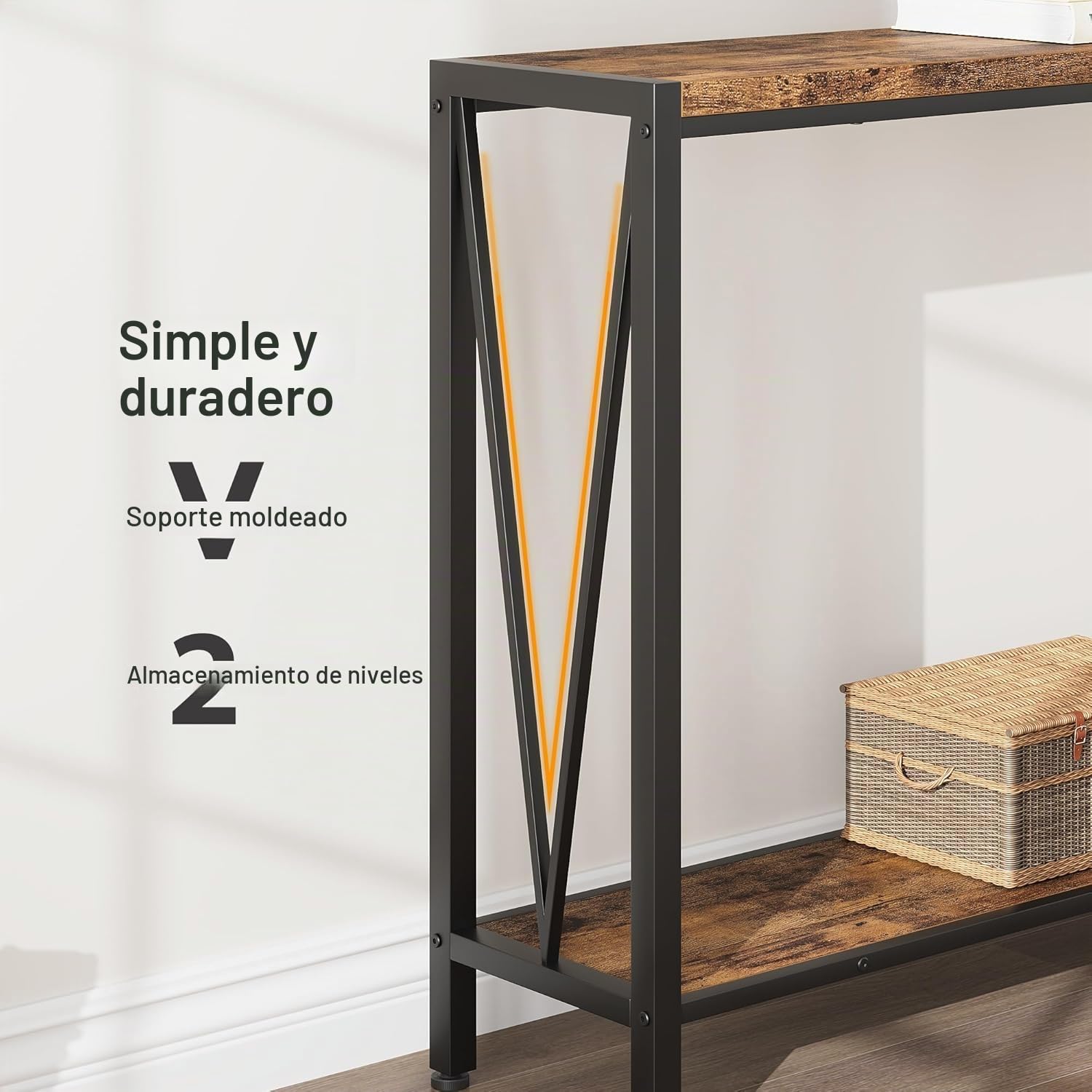 Garvee Entraditas Recibidores, Consola Recibidor, con Espacio de Almacenamiento, Mesa de Sofá Estrecha con Diseño en V,110X25X76 cm(Color Retro)