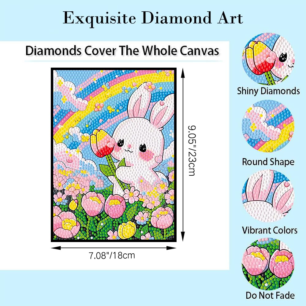PERFECTSIGHT Cute 5D Diamond Art Kits with Wooden Frame, Kawaii DIY Painting Art for Adults Teen, Diamond Arts and Crafts Sets, Big Gem Full Drill Diamond Dots for Home Wall Decor ()