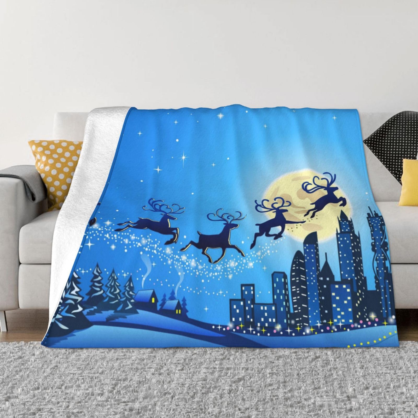 Couverture polaire renne pour vos soirées de Noël au coin du feu de 150x130 cm