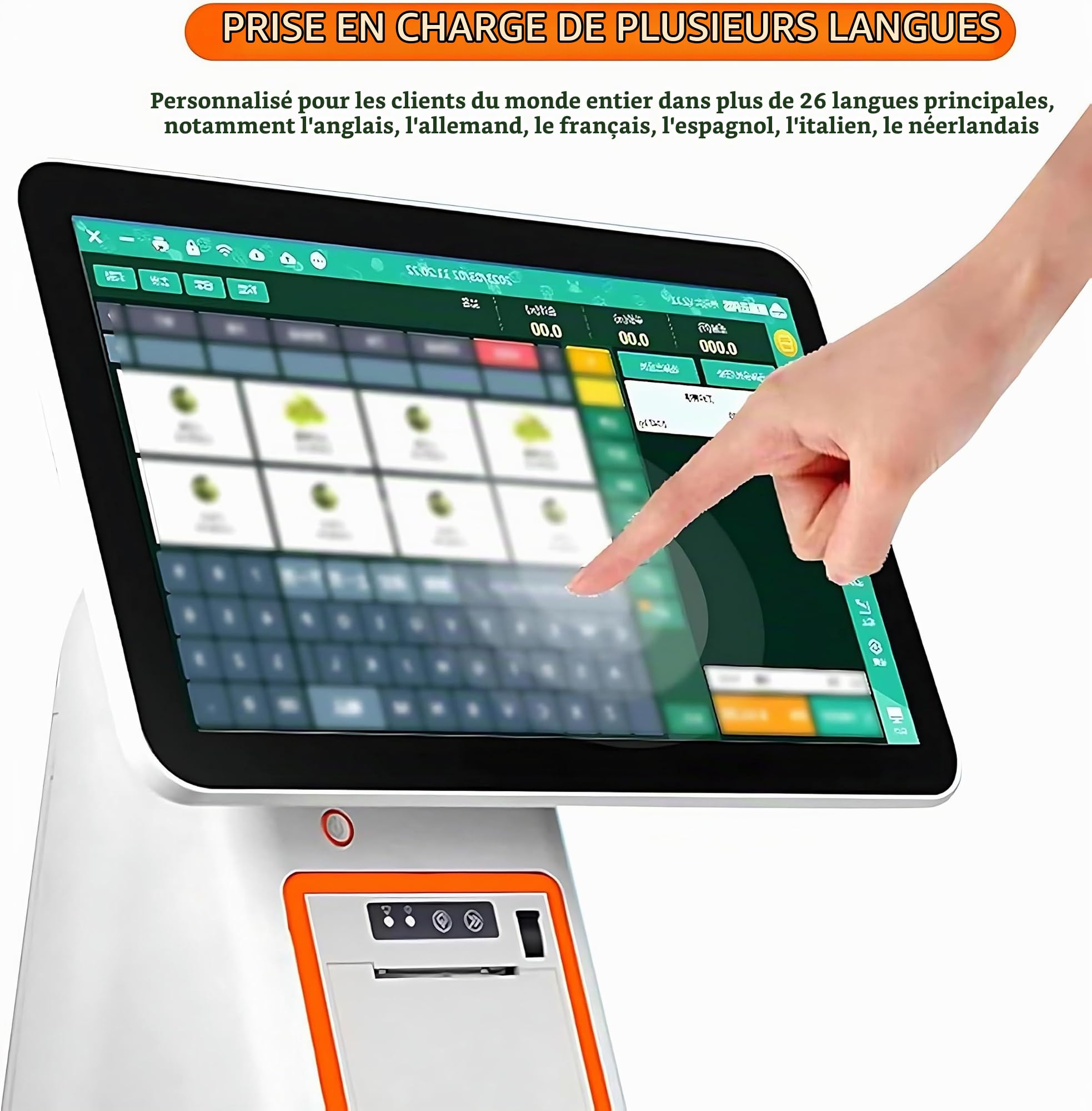 Système de Point de Vente (PDV) pour Petites Entreprises, Caisse enregistreuse Tout-en-Un avec Double écran Tactile, Lecteur de Codes-Barres, imprimante, tiroir-Caisse