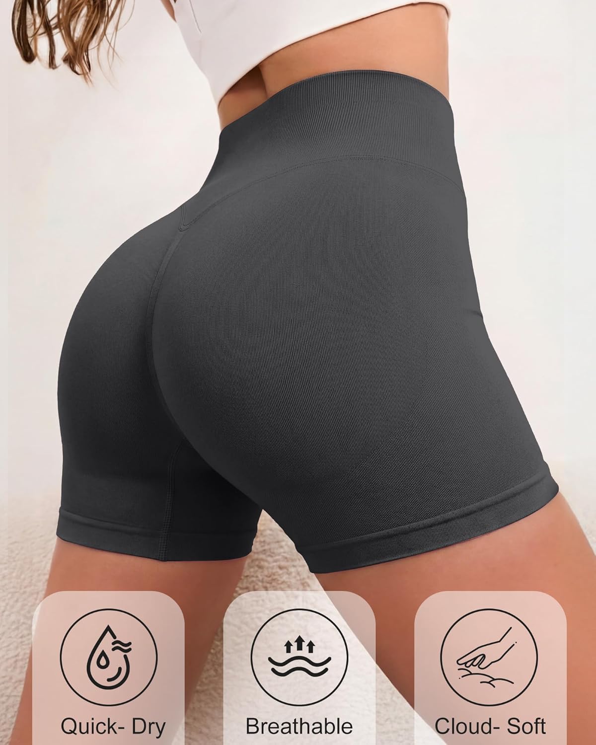 Coume 3 Pack Women Workout Impact Shorts 4.5" Scrunch Butt Lifting High Waisted Seamless Biker Athletic Gym Yoga Shorts - Image 6