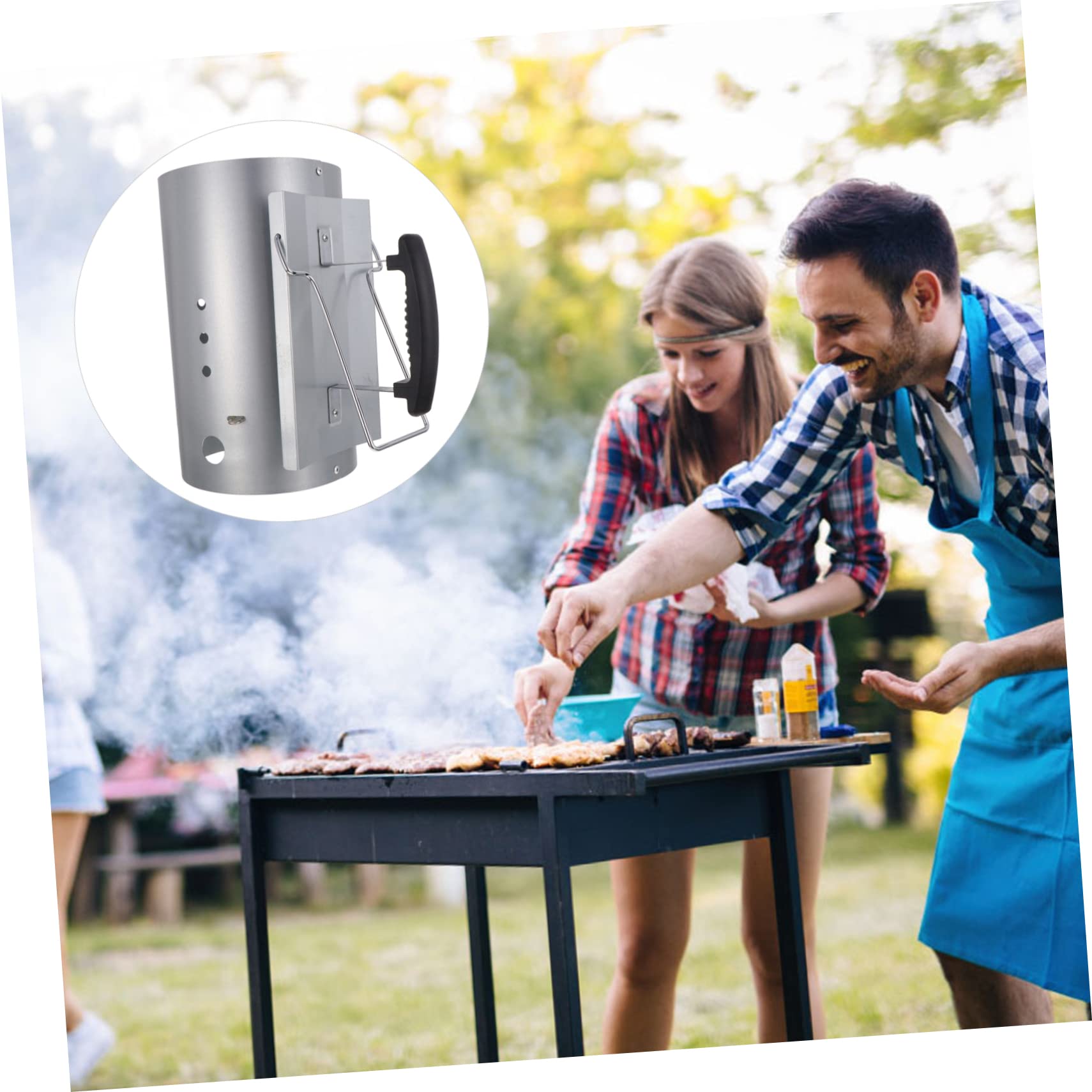 Accenditore per Barbecue Esterno a Carbone Rapido in Secchio Galvanizzato Manico in Nylon, per Creare Atmosfera Estiva e Facilitare la Cottura All'aperto