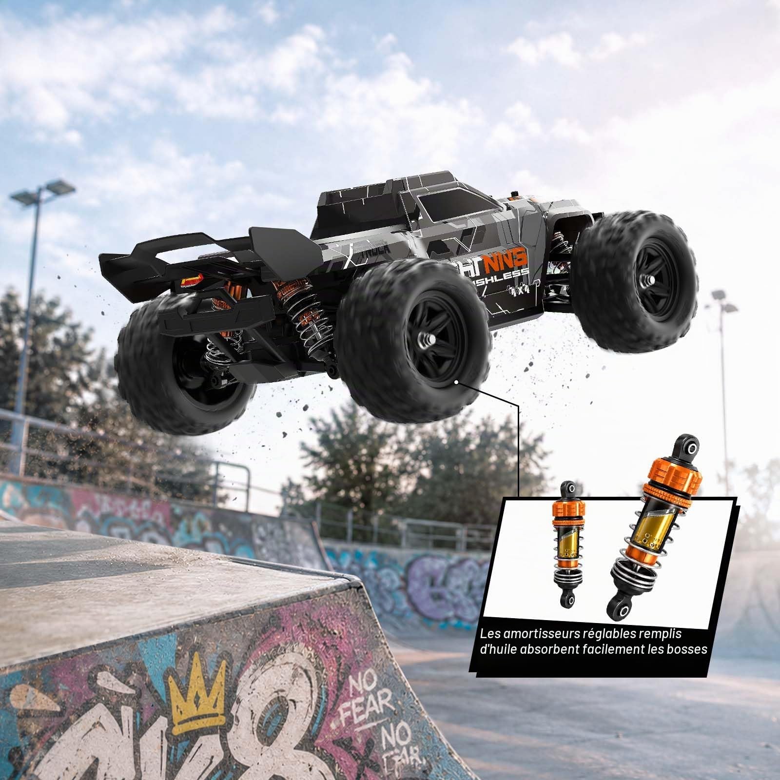 Voiture Télécommandée 1:18 Brushless 4WD Voiture RC 52 km/h pour Adultes & Enfants dès 8 10 Ans, Voiture RC Offroad RTR avec Transmission Métal, 2 Batteries & 2 Jeux de Pneus pour Tout Terrain & Sable