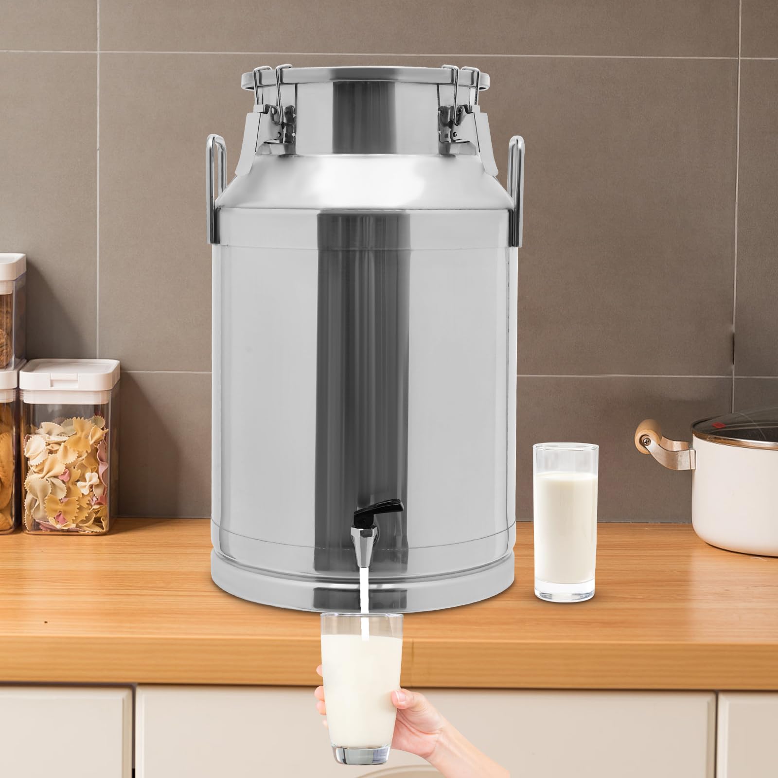 Stainless Steel Milk Jug, Stainless Steel Oil Barrel Canister W/Lid, Practical Hanging Ring, For Milk Can Wine Pail Bucket Jug (40L)