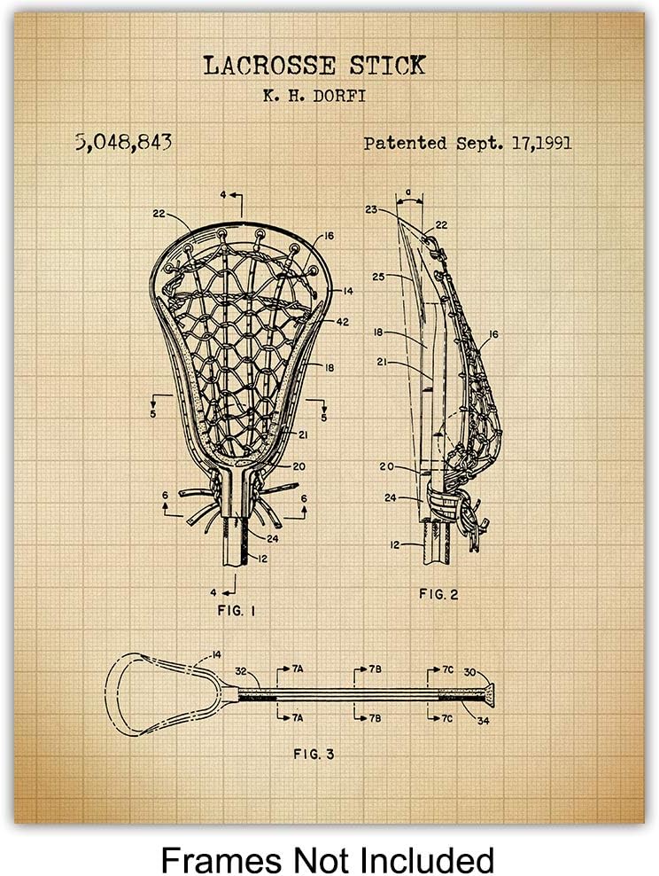 Lacrosse Patent Art Prints - Vintage Wall Art Poster Set - Chic Rustic Home Decor for Boys, Kids, Teens Room, Office, Man Cave, Dorm, Family or Game Room - Gift for Sports Fans - 8x10 Photo - Unframed - Image 3