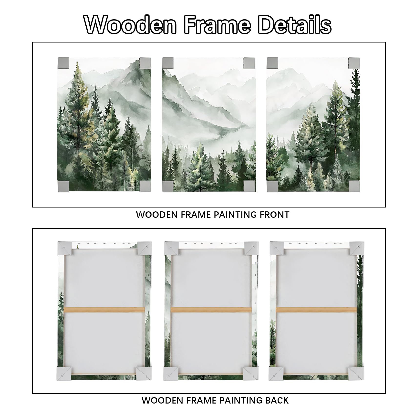 3 Pcs Wooden Framed Canvas Wall Art Set Bohemian Sage Green Canvas Prints Poster Geometric Line Beige Green Pictures for Living Room Bedroom Dinning Room Hallway Stairs Wall Decor 30x40cm x3pcs — view 94
