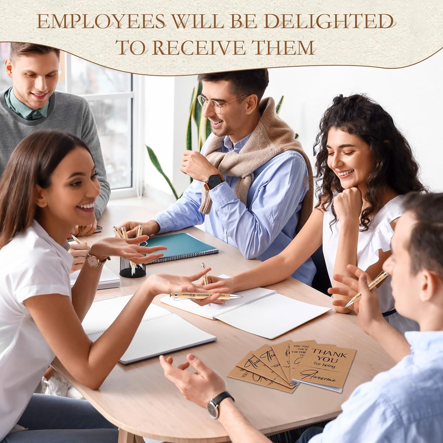 Chuangdi 96 Pcs Employee Appreciation Gift Thank You Coworker Gifts Inspirational Notebook Motivational Bamboo Pens for Coworkers Teacher Volunteer Social Worker(Kraft)
