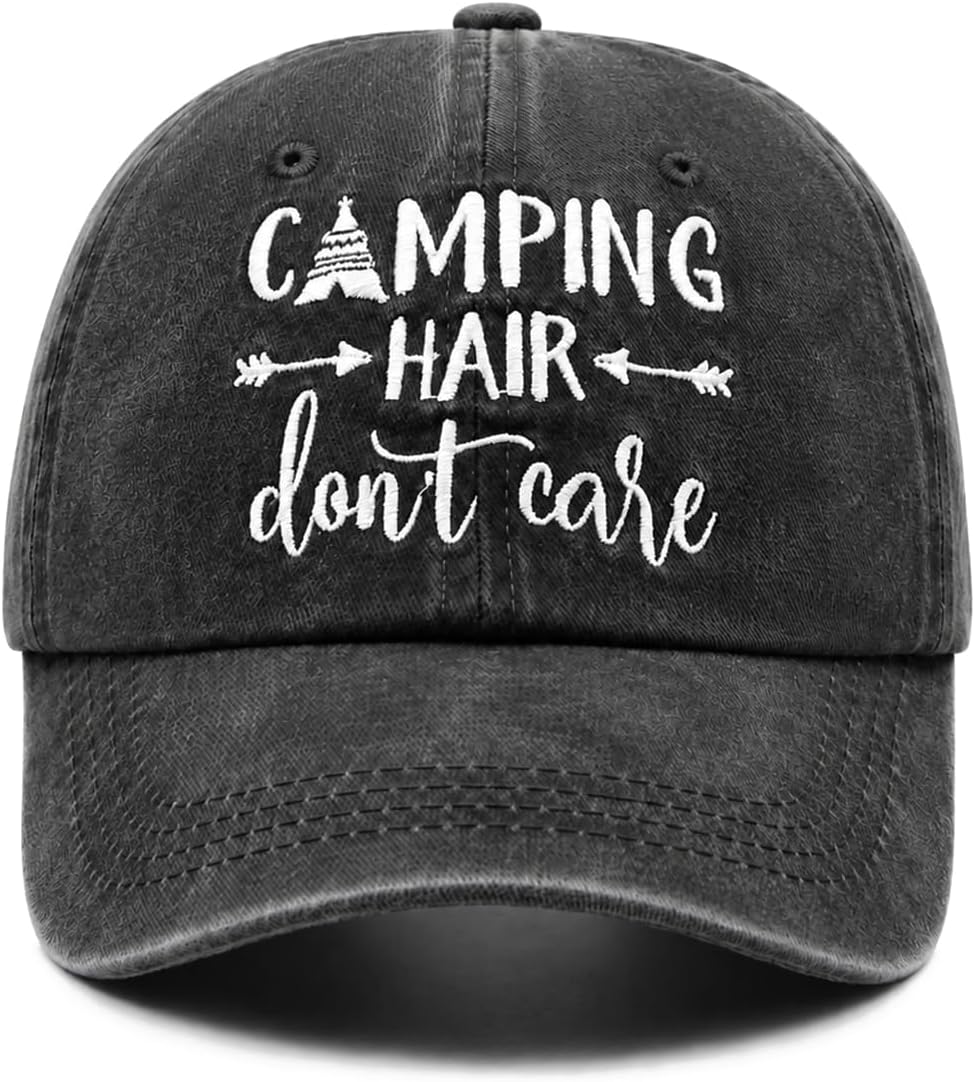 Waldeal Embroidered Camping Hair Don't Care Hat Adjustable Washed Baseball Cap for Women Men