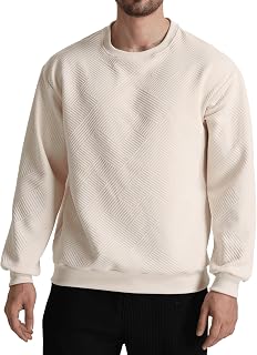 JIHUILA Men's Sweatshirts Long Sleeve Casual Geometric Texture Sweat Shirt Lightweight Basic Crewneck Sweatshirt