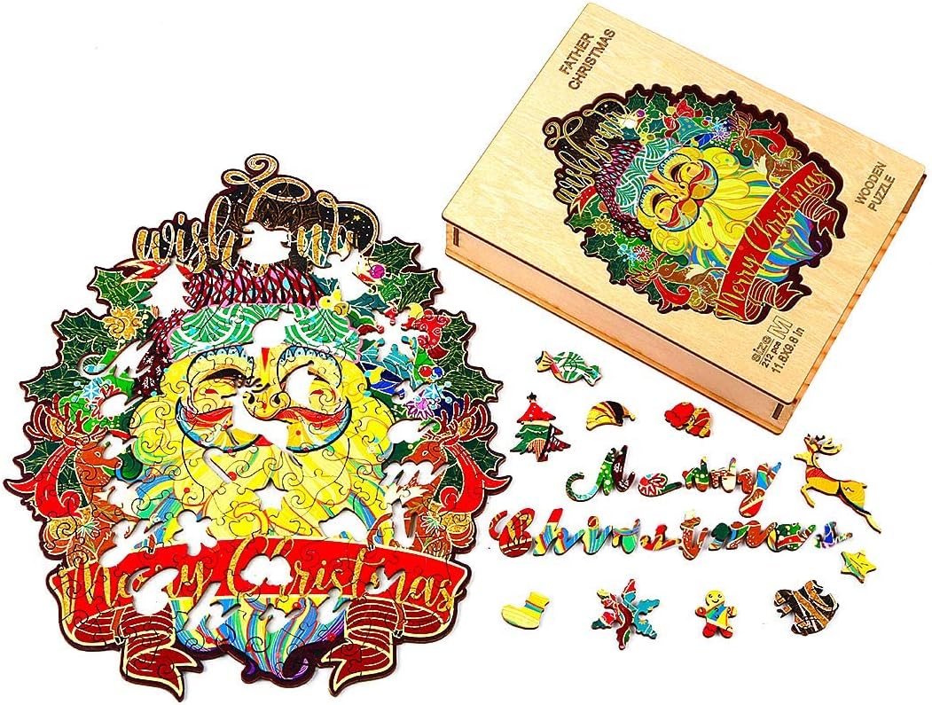 KAAYEE Wooden Jigsaw Puzzles- Santa Claus Puzzle Unique Shape Wood Puzzle, Best Gift for Adults and Kids, Family Game Play Collection (S-7.9x6.5in-100pcs)
