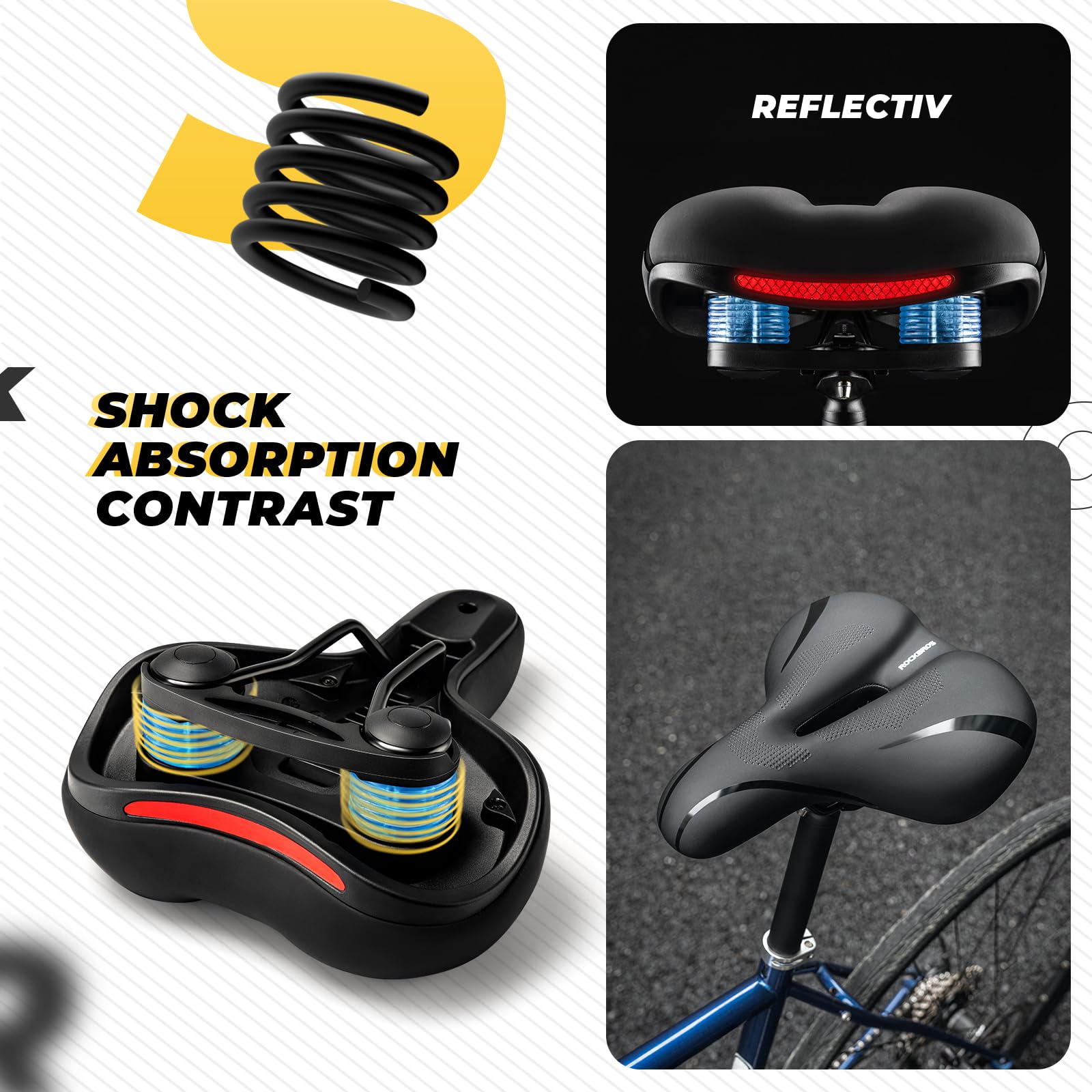 ROCKBROS Bike Seat Cushion Comfortable Mountain Bike Saddle Ergonomic Wide Bicycle Seat Shock-absorbing Gel Padded Bicycle Saddle Cushion for Men Women Road Bikes Exercise Bikes MTB BMX - Image 3