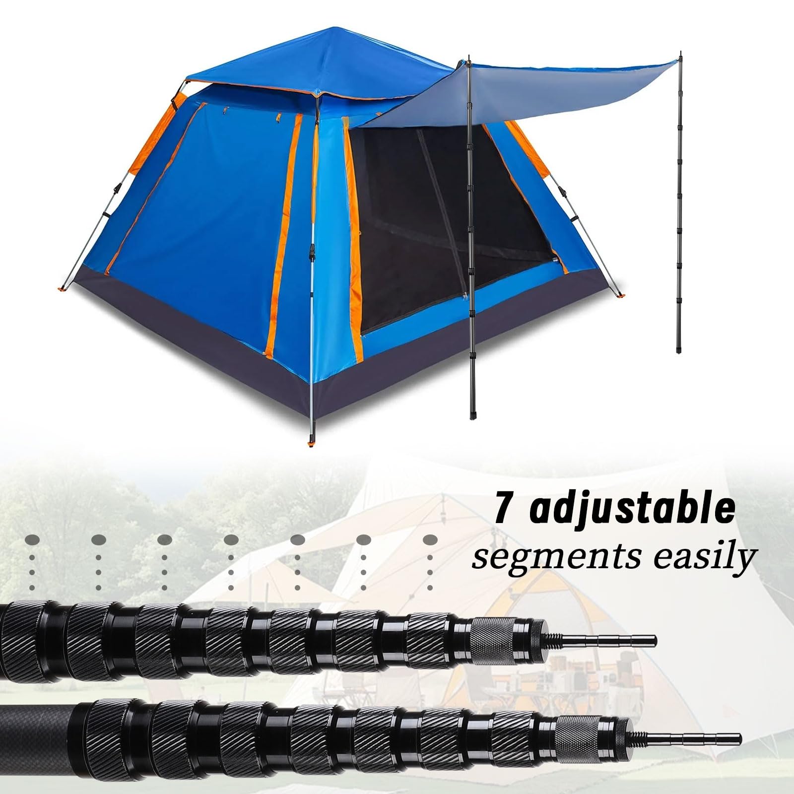 lalago 2er Set Kohlefaser Zeltstange Teleskop, Verstellbares Teleskopstange für Zelte, Ultraleichte Ultrastarke Markise Stangen, Teleskopierbare Zeltstangen, Sonnensegel Stange für Camping