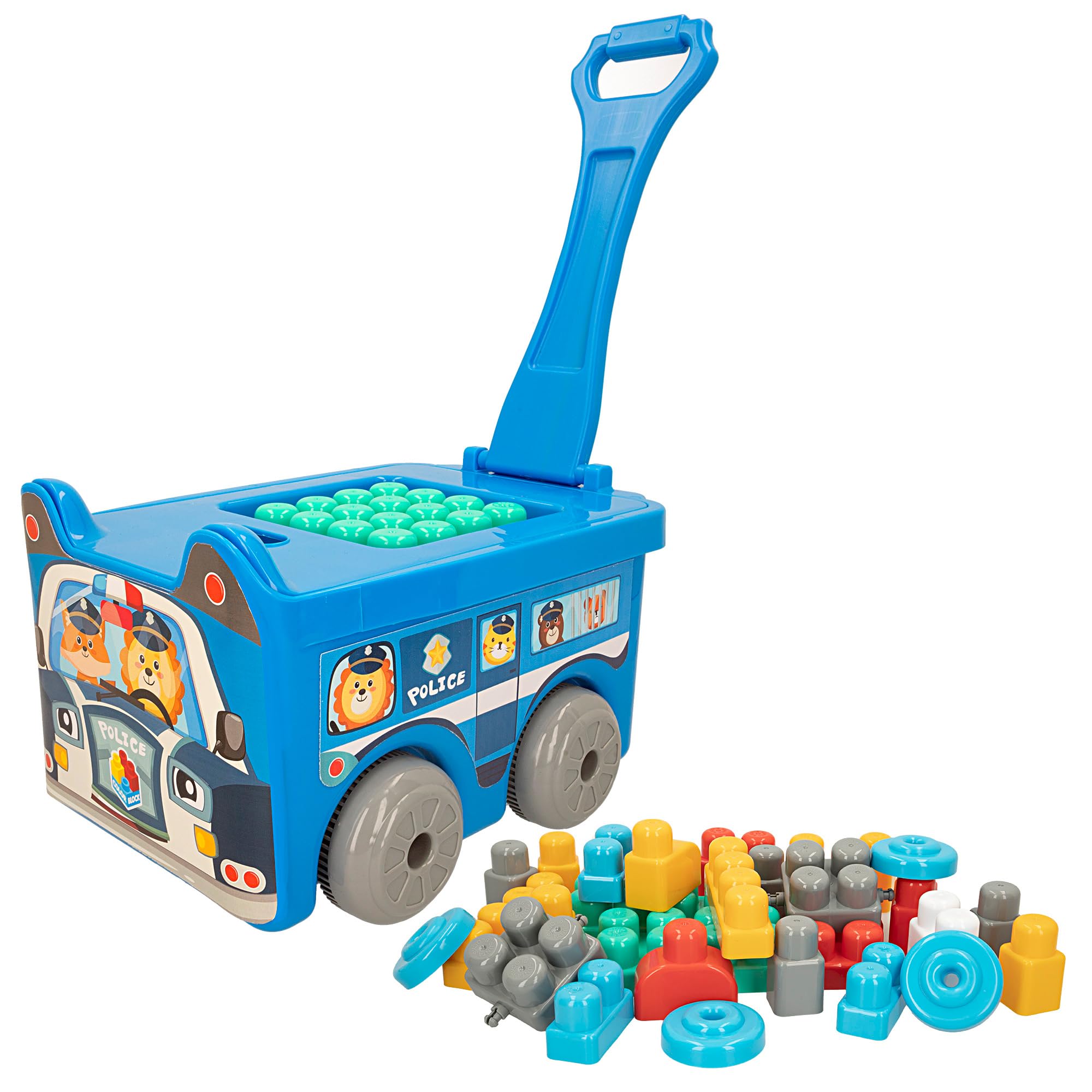 ColorBaby Color Block, Juego de construcción para niños, Bloques de Colores, 30 Piezas, Trolley de policía, Coche de Transporte, Cubos bebé, Juegos Infantiles, Juguete niño 18 Meses, (47161)