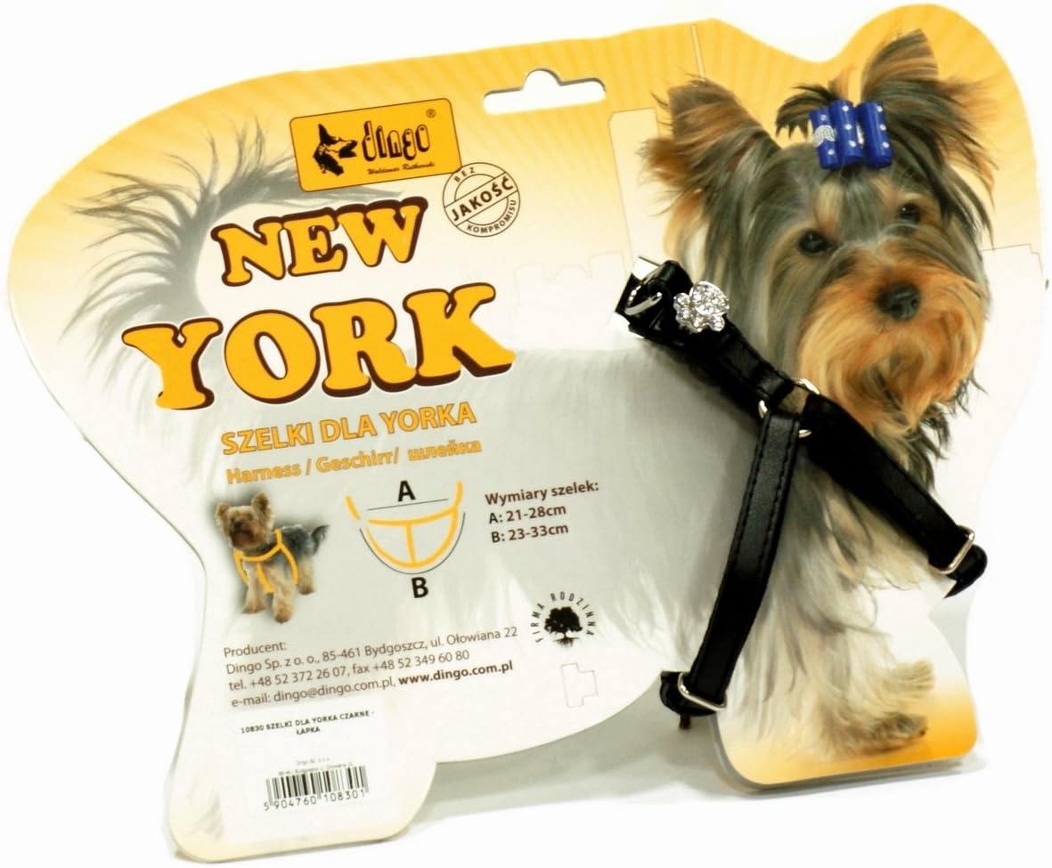 Dingo New York Harness for Small Breeds, Decorative Harness for Dog Made of Black Leather 10830