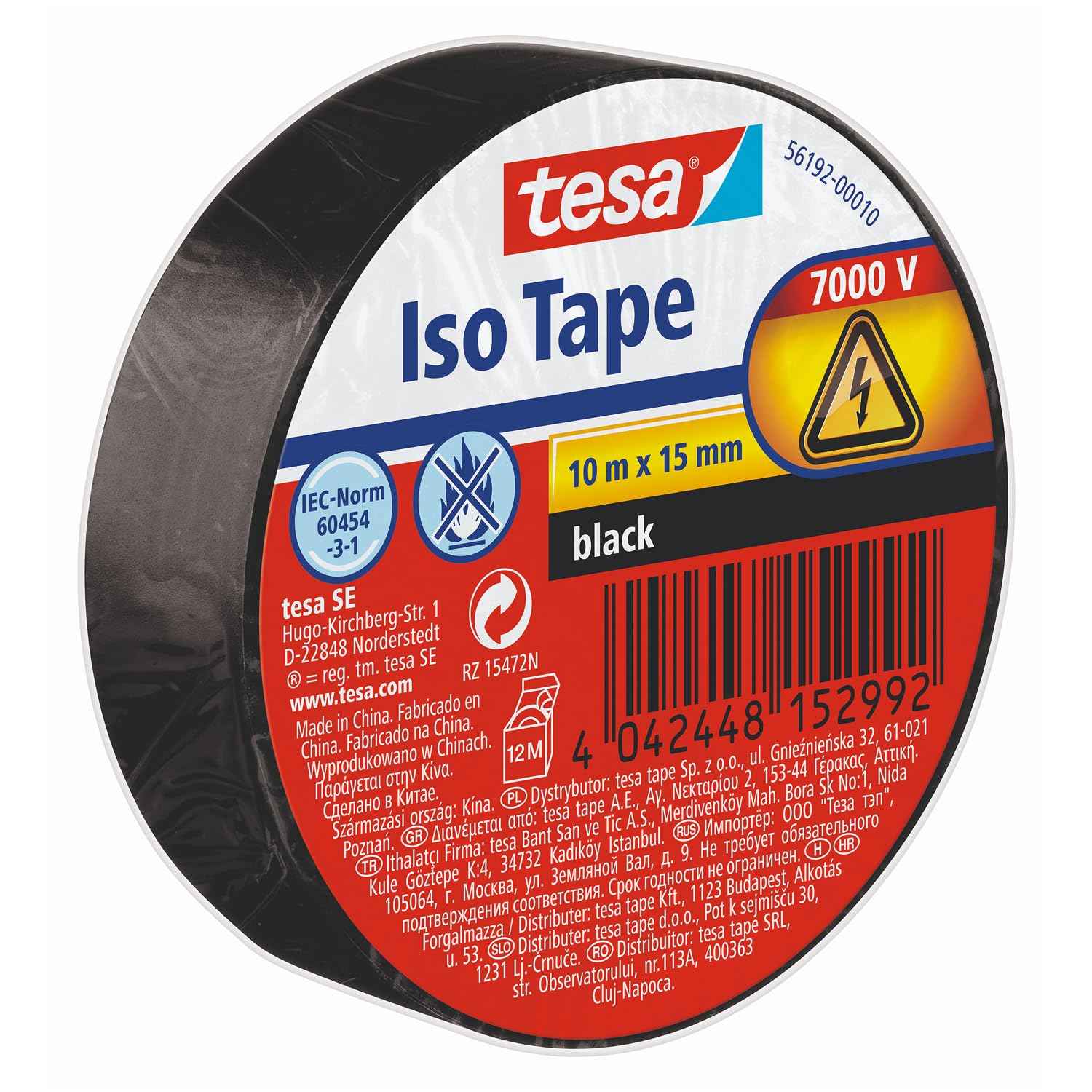 tesa Isolierband - Selbstklebendes Isolierband, hitzebeständig - Zum Isolieren, Reparieren und Bündeln - 1 x 10m - Schwarz