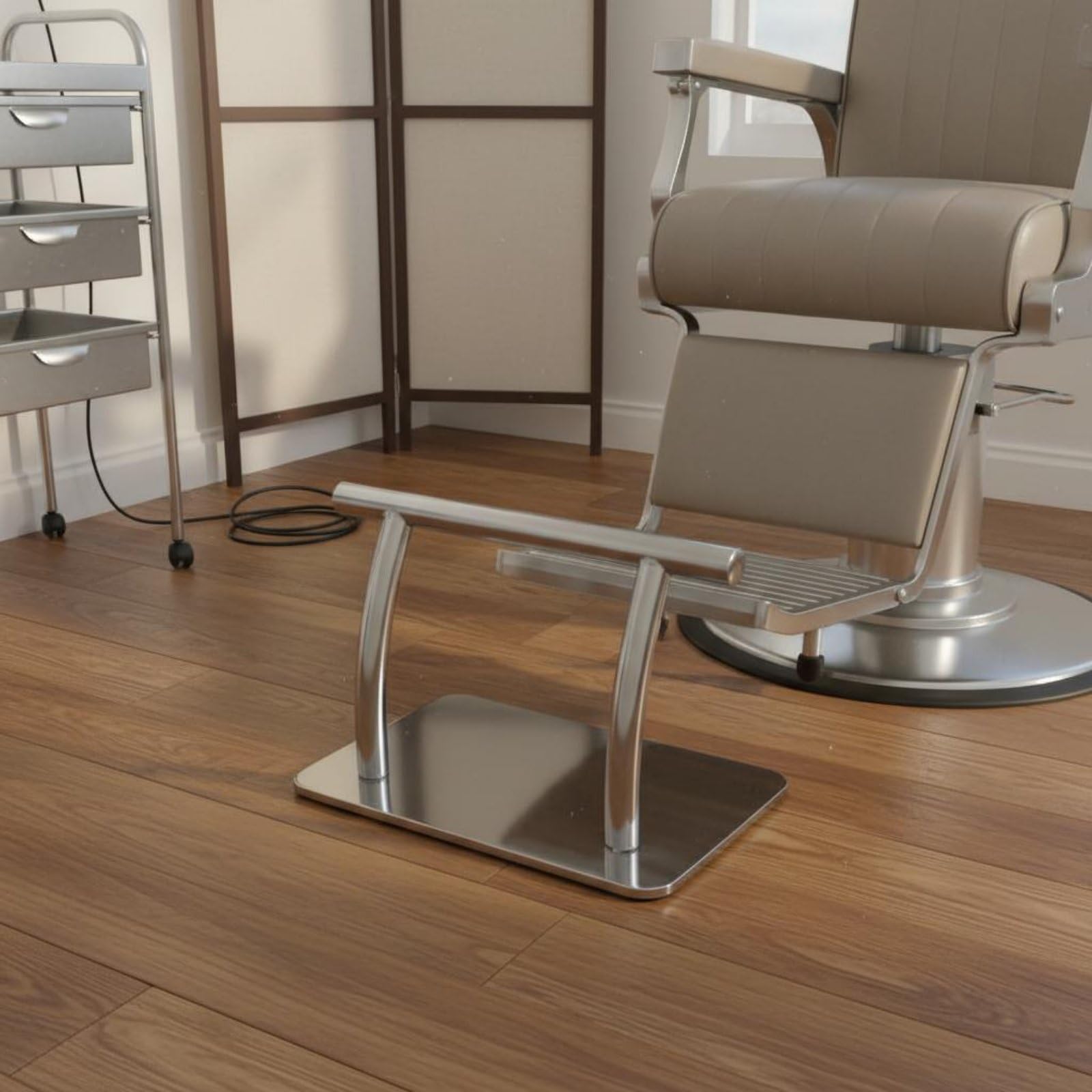 Friseursalon Fußstütze Salon Fußablage Frisierstuhl Fußstütze Barber Fußstützen aus Rostbeständigem Edelstahl mit Komfortabler Fußauflage Und Modern, Silver