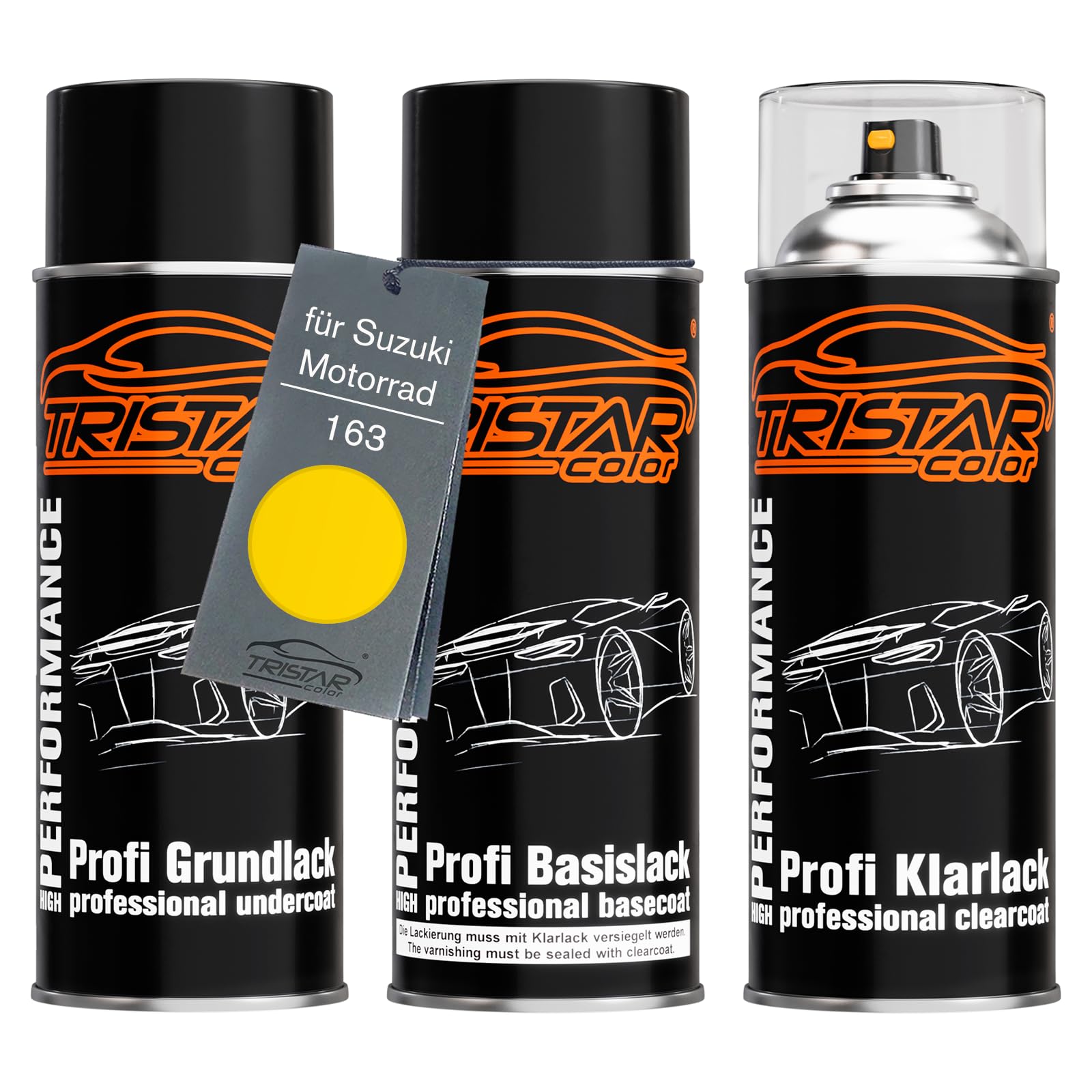 TRISTARcolor Motorcycle paint Spray can set for Suzuki Motorrad 163 Phloling Yellow under + base coat clear coat spray can 400ml