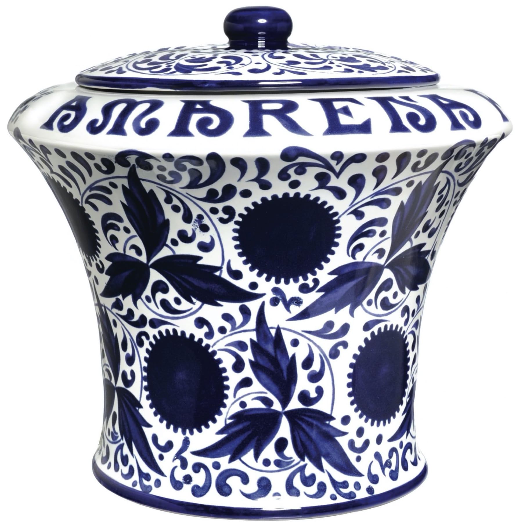 Fabbri Vaso in Ceramica Amarena con Coperchio e Mestolo, Blu e Bianco, 3 kg, 20 cm Altezza, 23 cm Diametro