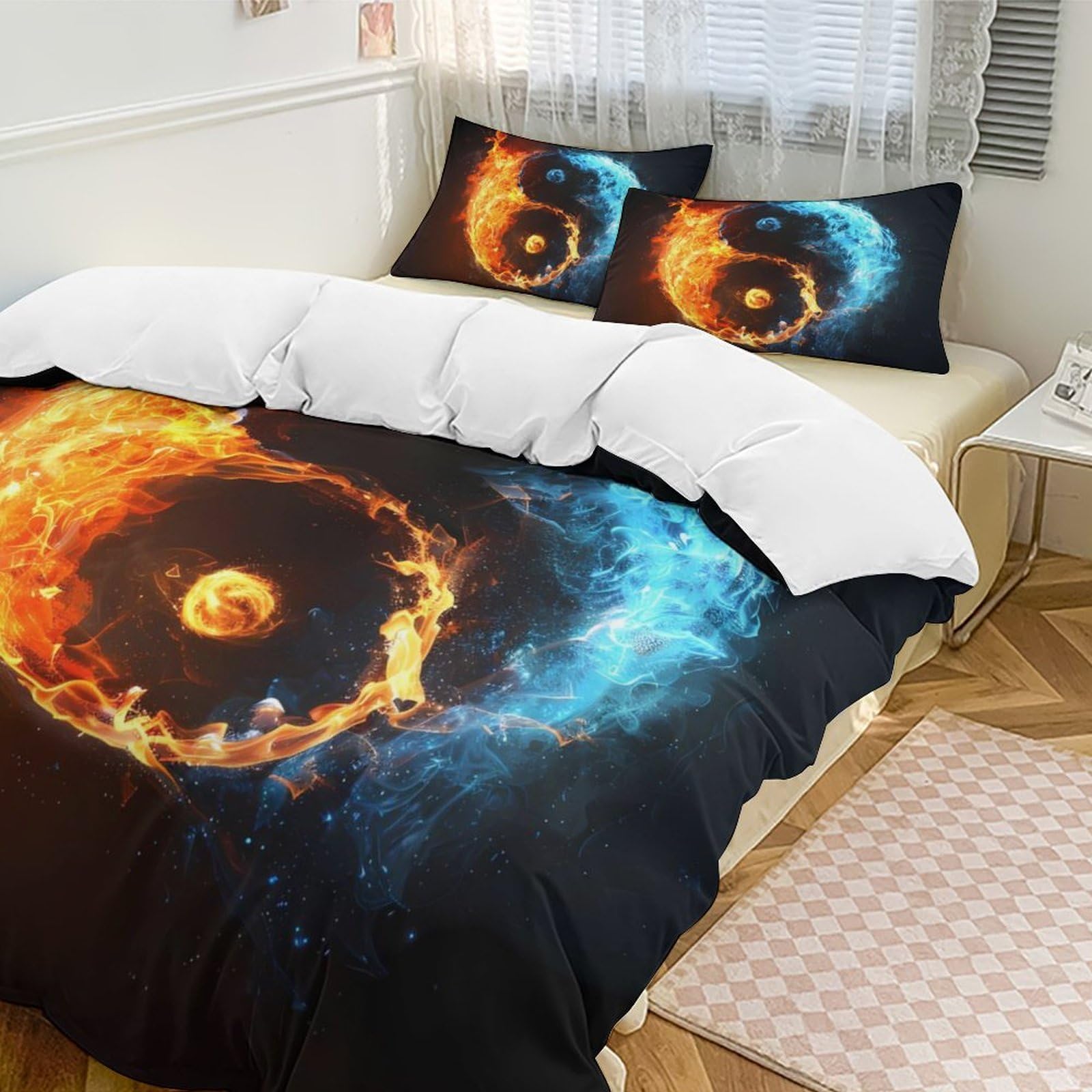 Okjnfsaqwex Style Fire And Water Ying-And-Yang Duvet Cover Sets 1 With 2 Pillow Shams 3 Pieces Comforter Bedding Set