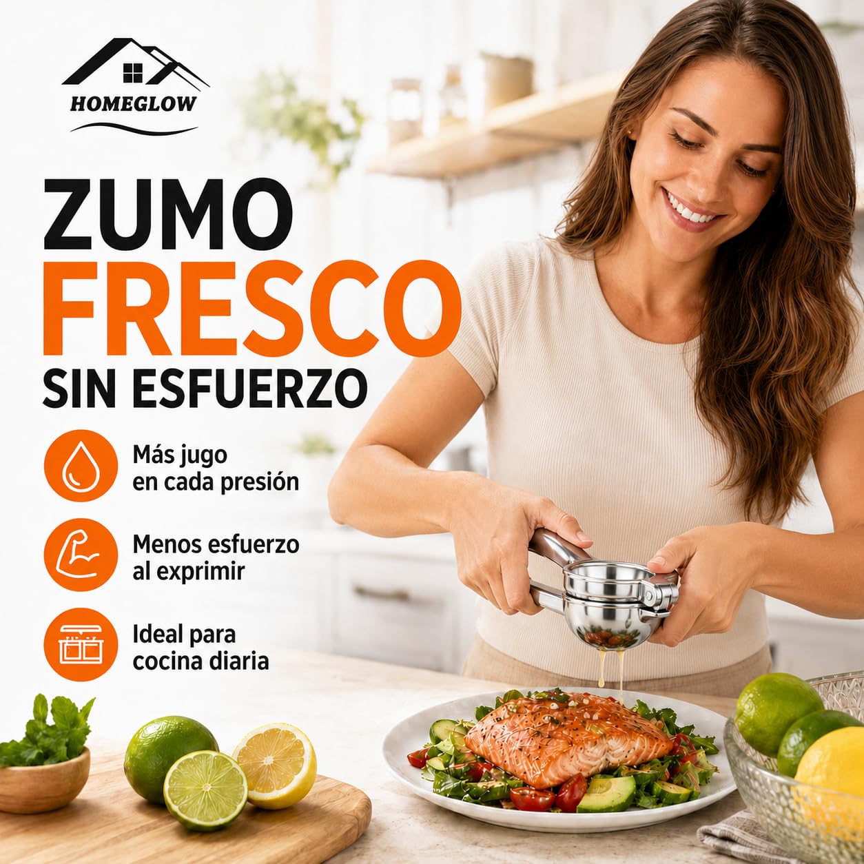 Exprimidor de Limón Manual de Acero Inoxidable Grande HOMEGLOW · Prensa Cítricos para Limones y Limas · Resistente Ergonómico para Cocina Doméstica y Profesional