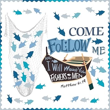 Sayglossy 76 Pcs Christian Bulletin Board Decorations, Religious Fishers of Men Cutouts for Sunday School Classroom Back to School Chalkboard Decor Kit for Church VBS Jesus Wall Supplies