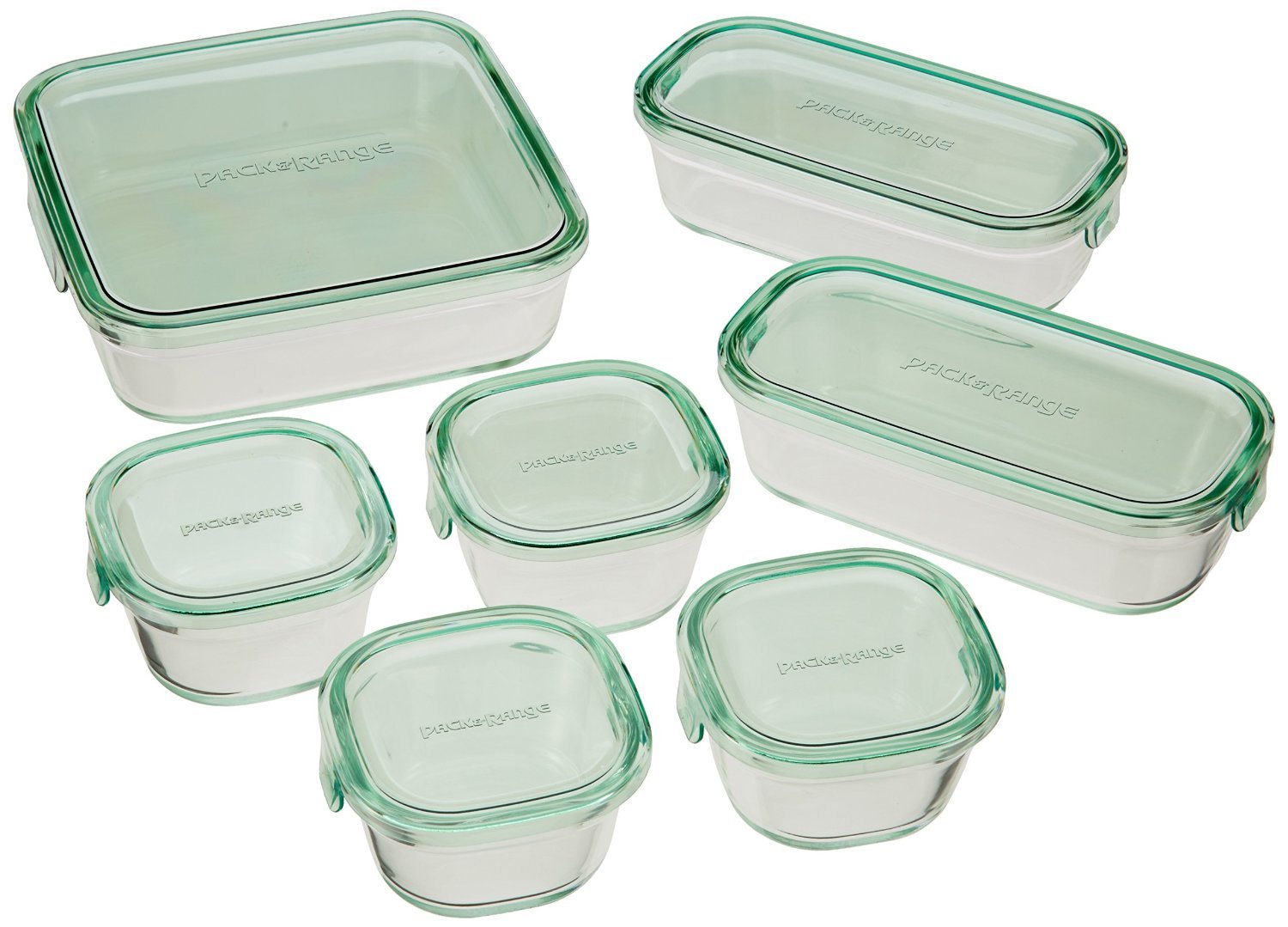 Iwaki Pack&Range System Set Glass Food Container Microwave & Oven Use Ok Green PS-PRN-G7 from Japan