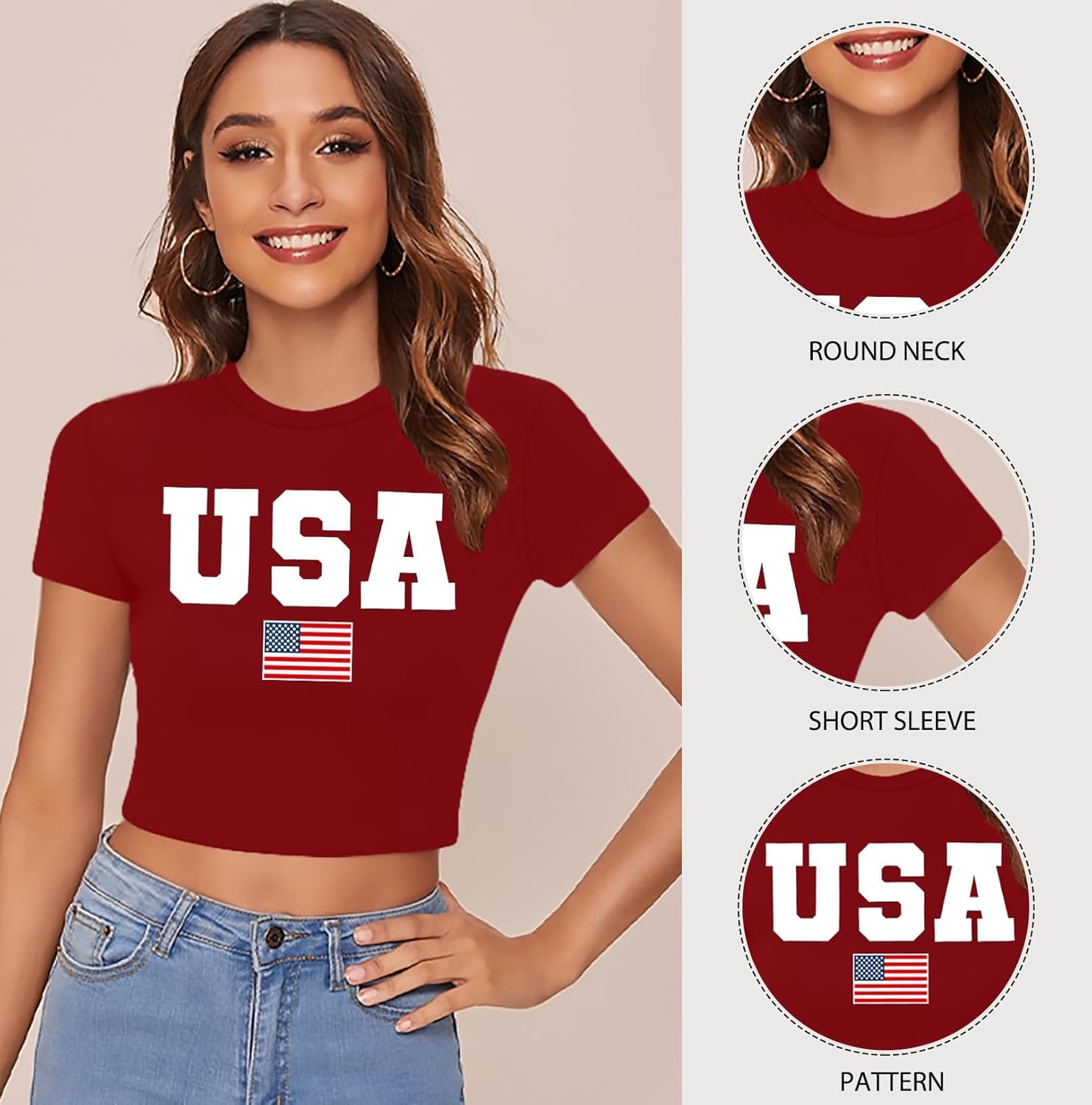 Women's Sexy American Flag Shirt Patriotic USA Crop Tops 4th of July T Shirt Girls Slim Fit Y2k Clothes - Image 5