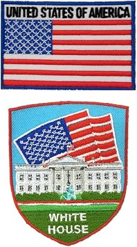 A-ONE 2 PCS Pack-White House Patch+USA Flag Embroidery, Landmark Emblem, Sew on Patch, Iron on Adhesive Badge, National Icon, Suit on Clothes Shirts Bags Hats NO.392C