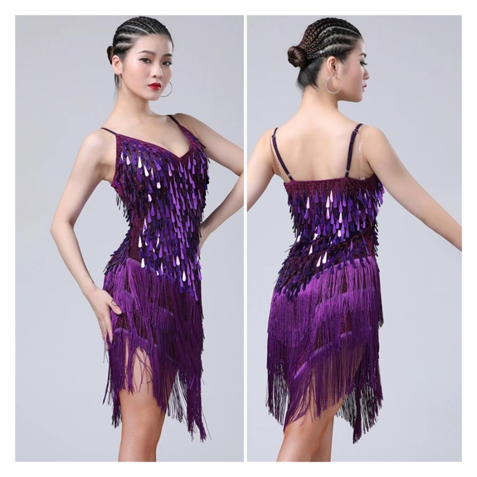 Abbigliamento da Ballo Latino Sexy Profondo Scollo a V Paillettes Nappa Bretella Latino Vestito da Ballo for Le Donne Moda Sala da Ballo Salsa Samba Rumba Tango Dancewear(M)