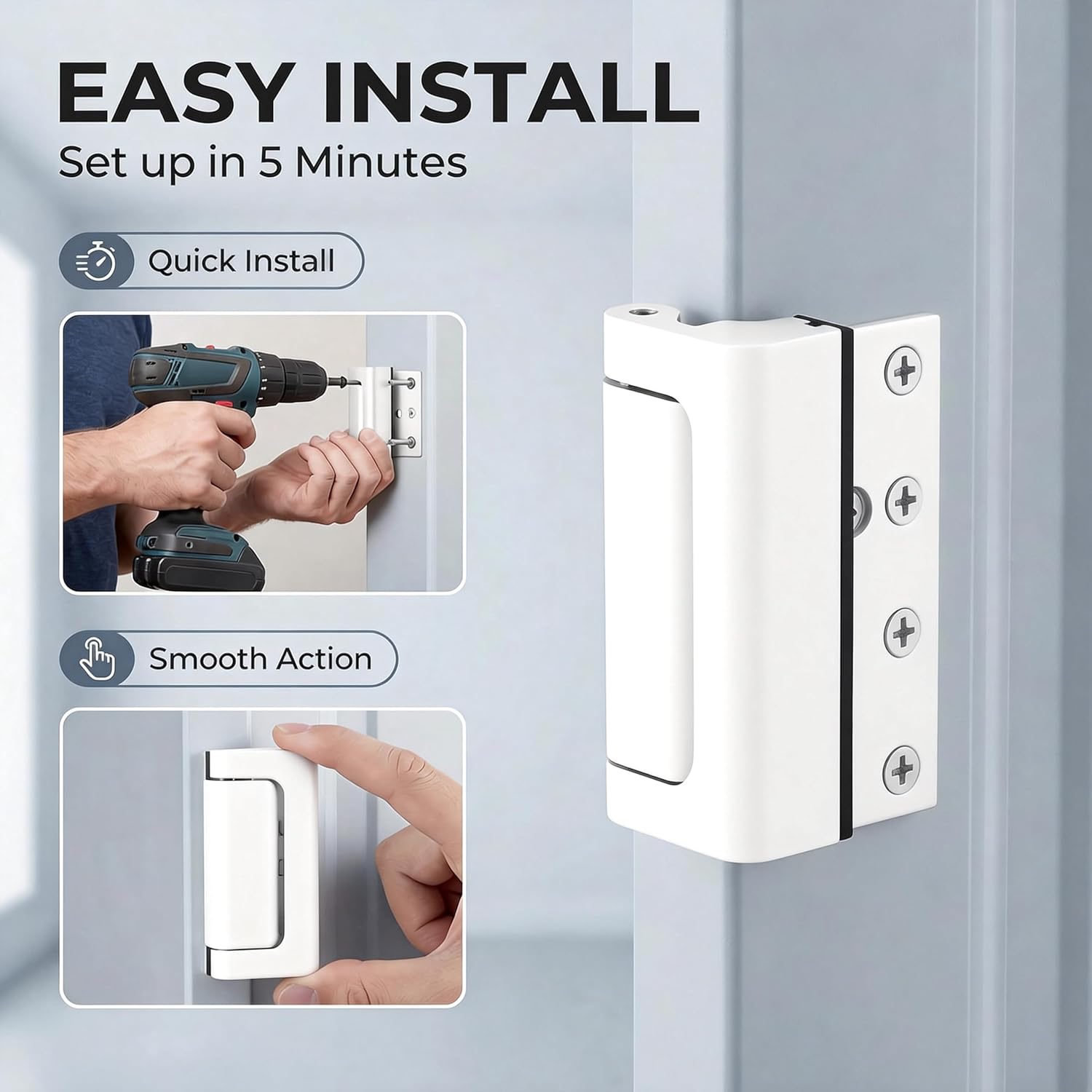 Door Reinforcement Lock Withstands 800lbs of Force - White Extra Proof Door Lock Safety with 8 Screws Prevents Unauthorized Entry, Add a Door Security Lock for Home Safety & Privacy