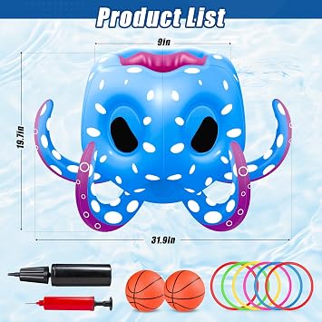 Octopus Pool Toys Basketball Hoop & Ring Toss Games for Kids Ages 4-8 8-12