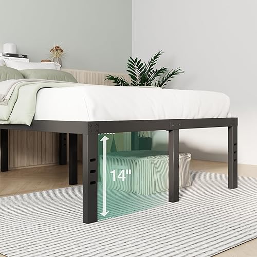 Miniatura 74 de Novilla - Base de cama matrimonial, plataforma de metal de 14 pulgadas, con espacio de almacenamiento debajo de la cama, soporte de listones de