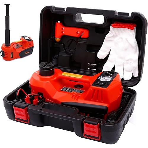 ROGTZ Electric Hydraulic Car Jack Kit 5 Ton 12V Portable Lift Range 17.7 Inch with Tire Inflator Pump for SUV Sedan Truck Car Repair Floor Jack for Vehicle Tire Change with LED Light Jack Only