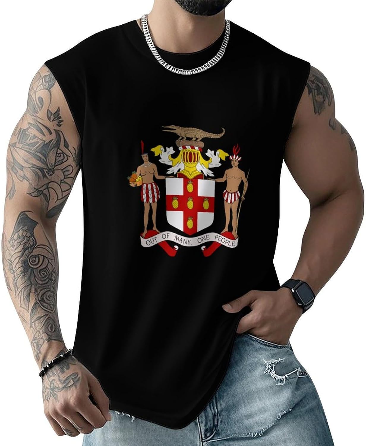 Coat of Arms of Jamaica Men Summer Sleeveless Crew Neck Top 5XL