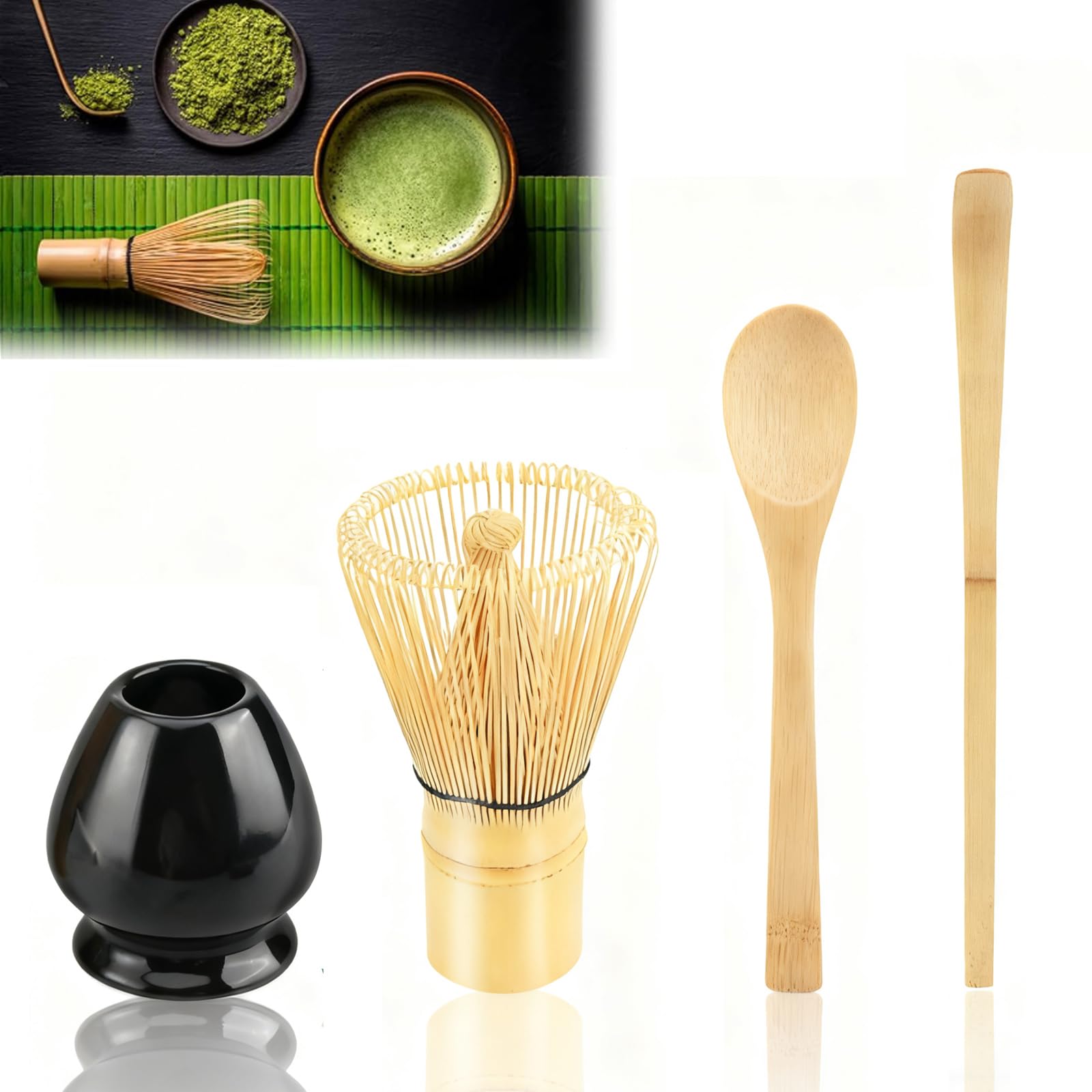 Macha Tea czarny – zestaw 4 sztuk miotełmatcha, miotła do matcha z 80 zębami, bambusowa miotła, ceremonia parzenia herbaty, prezent