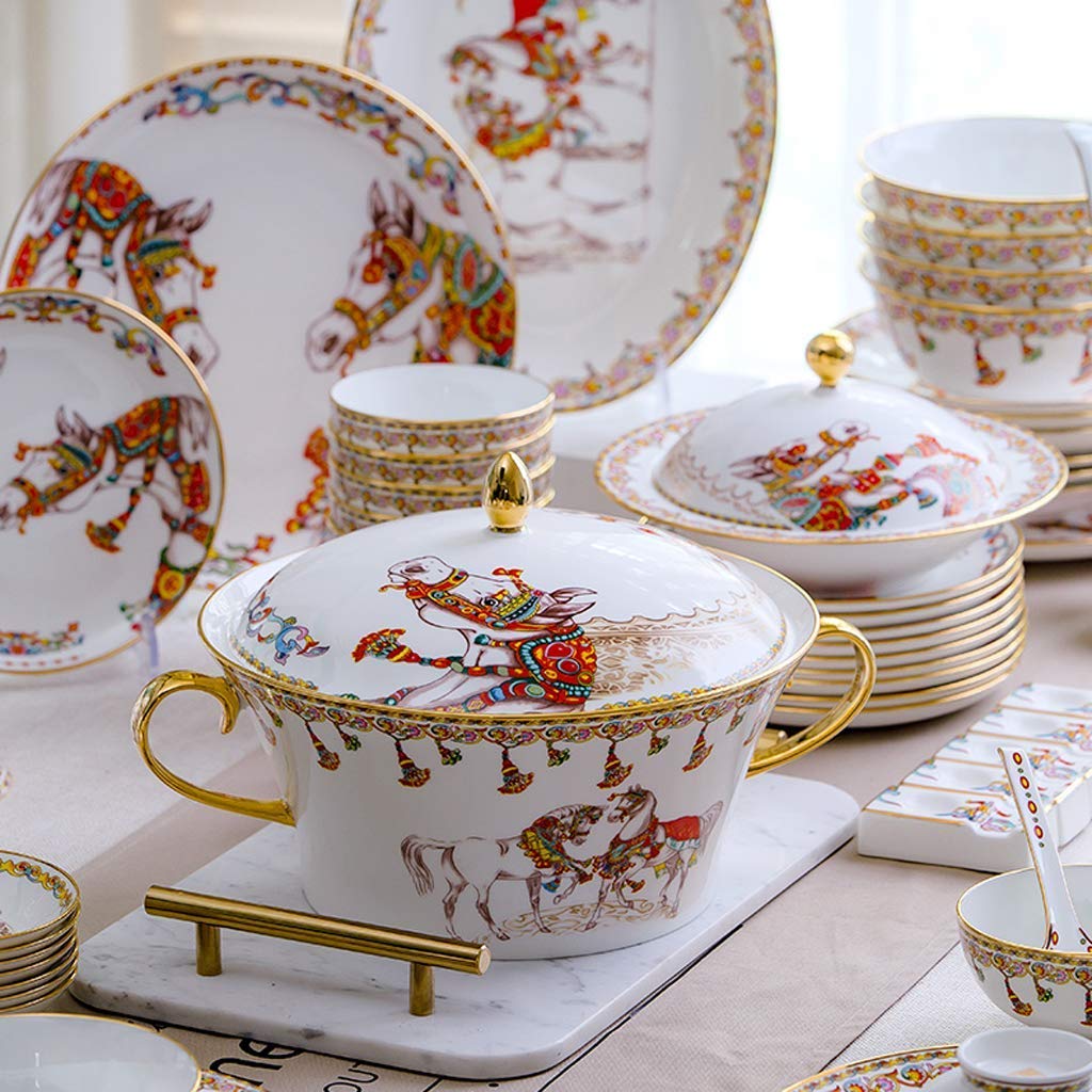 H3TF5J 78-częściowy zestaw zastawy stołowej, ręcznie robione złote kości Chiny, wysoką temperaturę Zdrową porcelanę, prezent ślubny w parametrach, zastawa stołowa z bankietu rodzinnego