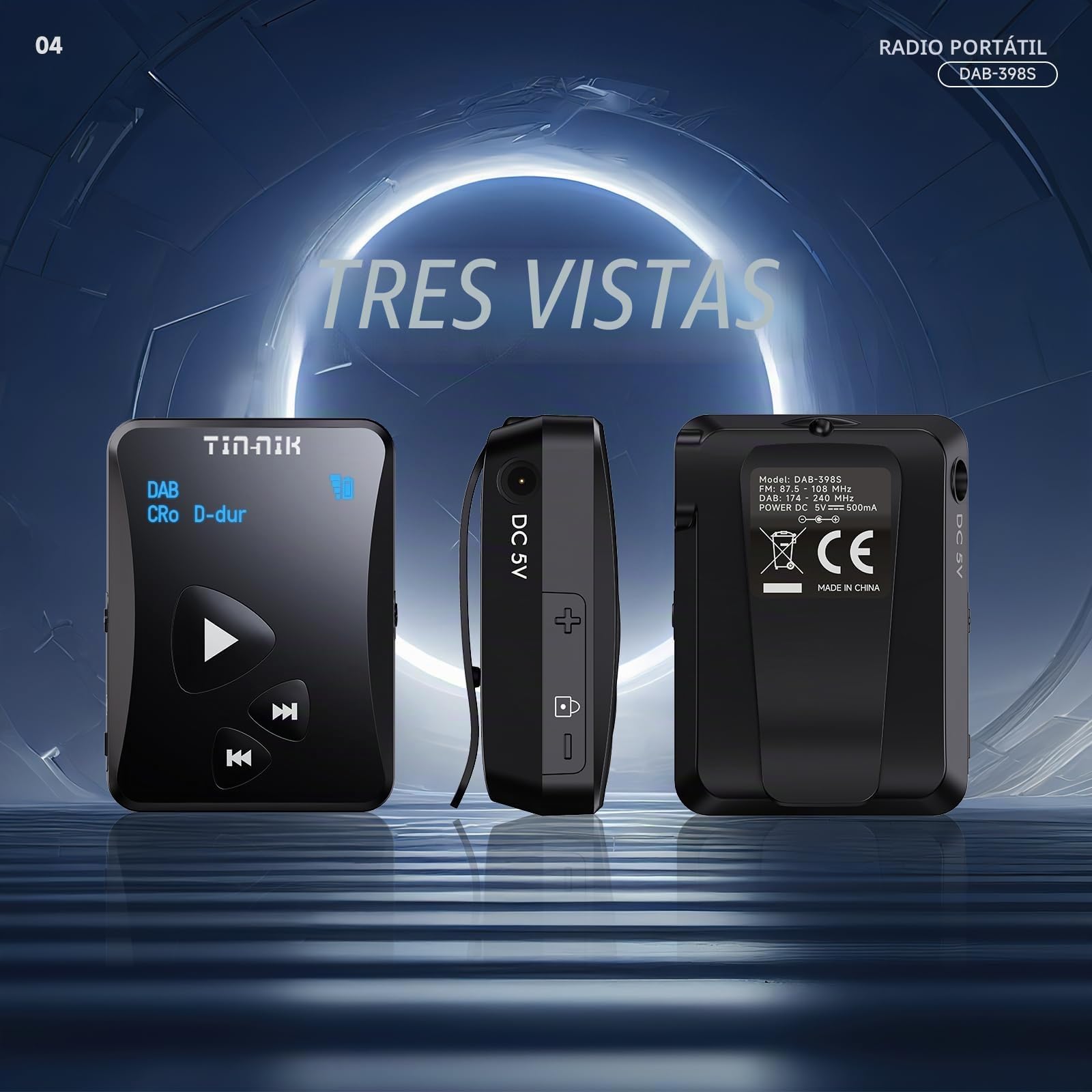 Tin-Nik DAB-398S Radio Personal portátil Dab/Dab+/FM,Mini Radio de Bolsillo Digital FM RDS con batería Recargable,Pantalla OLED para Hacer Deporte,Correr,Caminar,Marcha rápida o Montar en Bicicleta