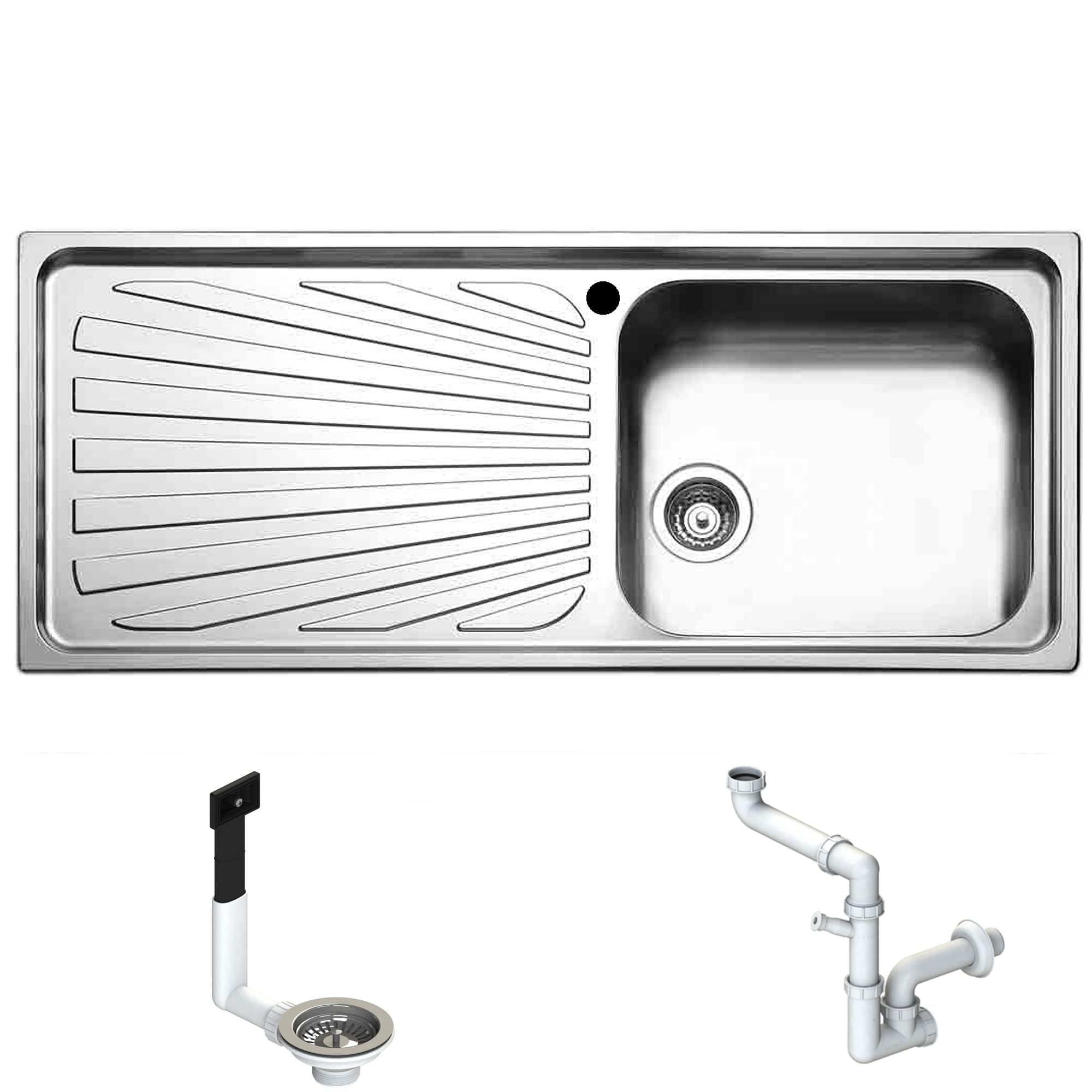 Lavello Incasso Cucina 116X50 FHULLER serie OFFICINA OC1161LVS -1 Vasca 45X40 DESTRA + Gocciolatoio 66X40 SINISTRO - Inox Spazzolato Spessore 7/10 Vasche Profondità cm. 20,9 Per Base Cucina da 60