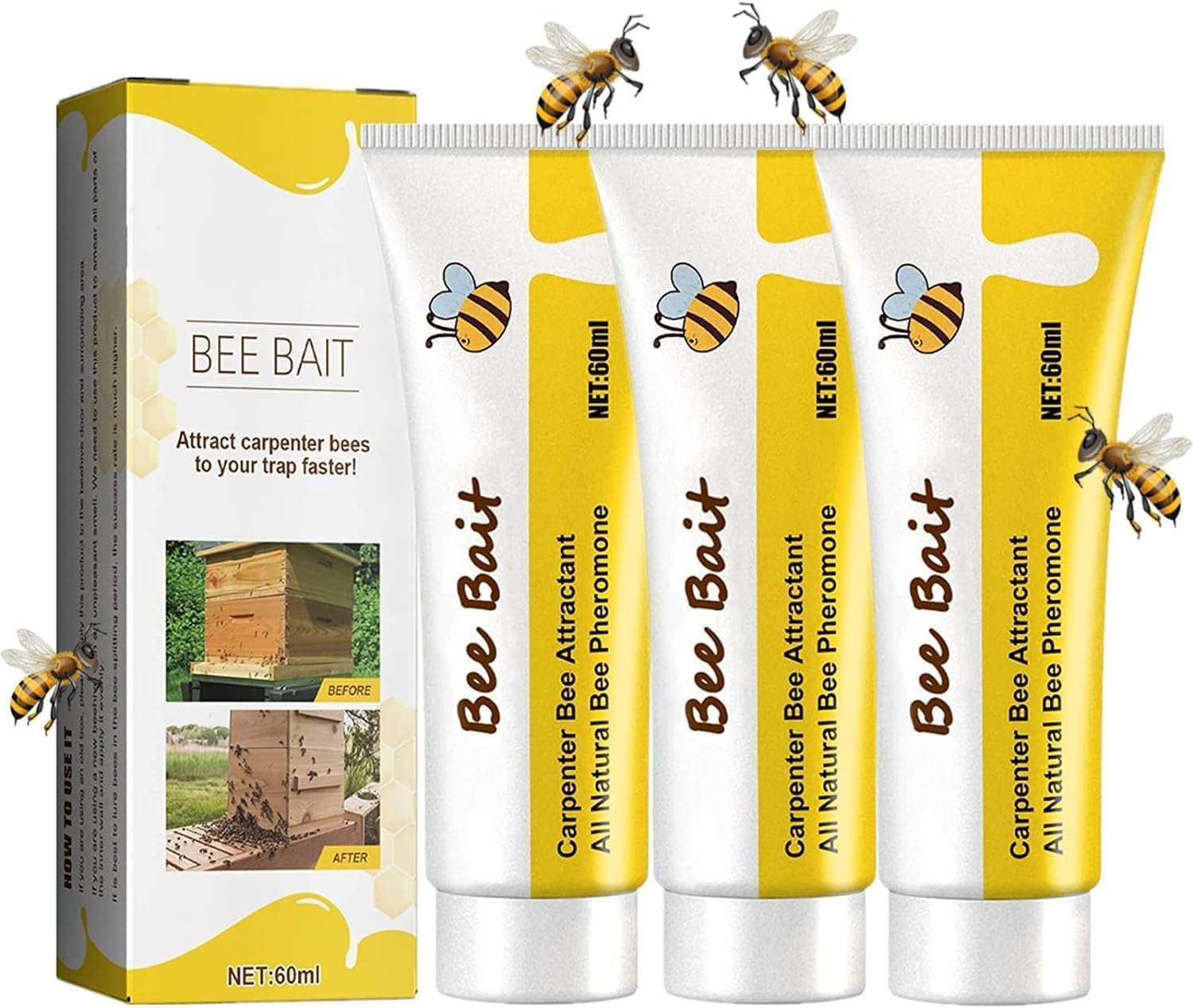 Bee House Attractant, 3 Pcs Carpenter Bee Bait, Unique Solitary Pollinator Supplies, All Natural Bee Bait for Mason Bee or Leaf Cutter Bee Nesting Kits