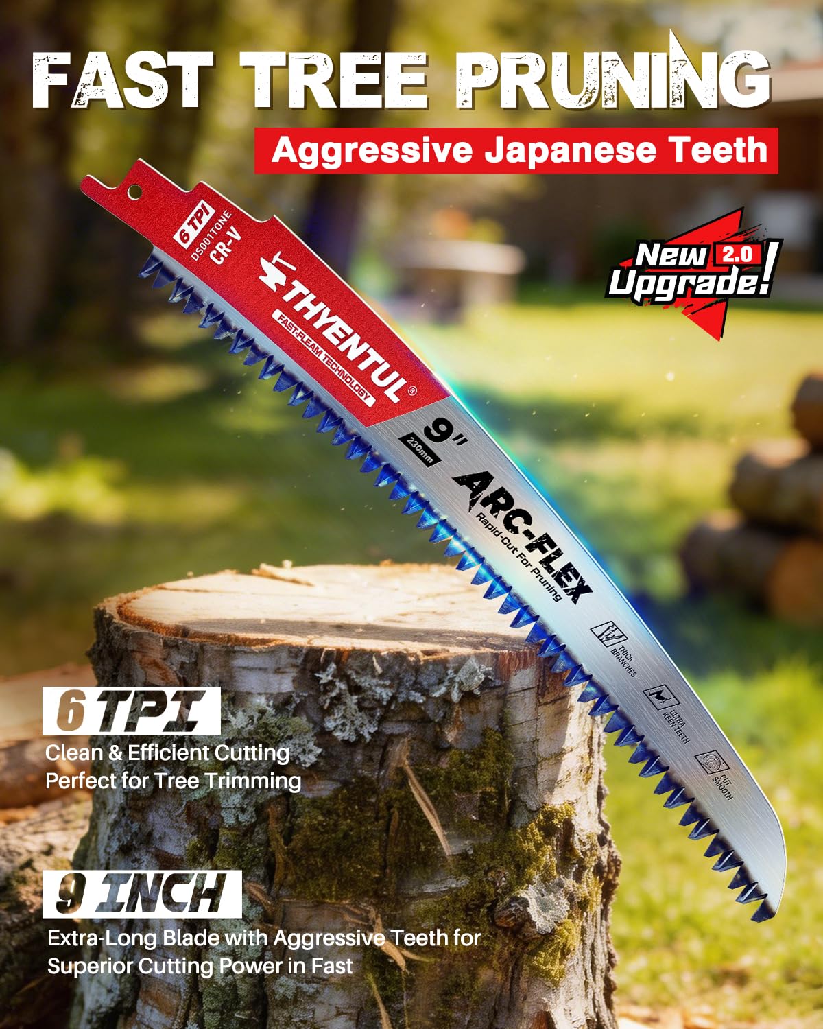 9 Inch Japanese Teeth Reciprocating Saw Blade, Arc Edge Sawzall Pruning Blades 6TPI for Tree Trimming, Wood Cutting, Hardened Teeth,Fast Cutting Branch Saw Blades,5 Pack