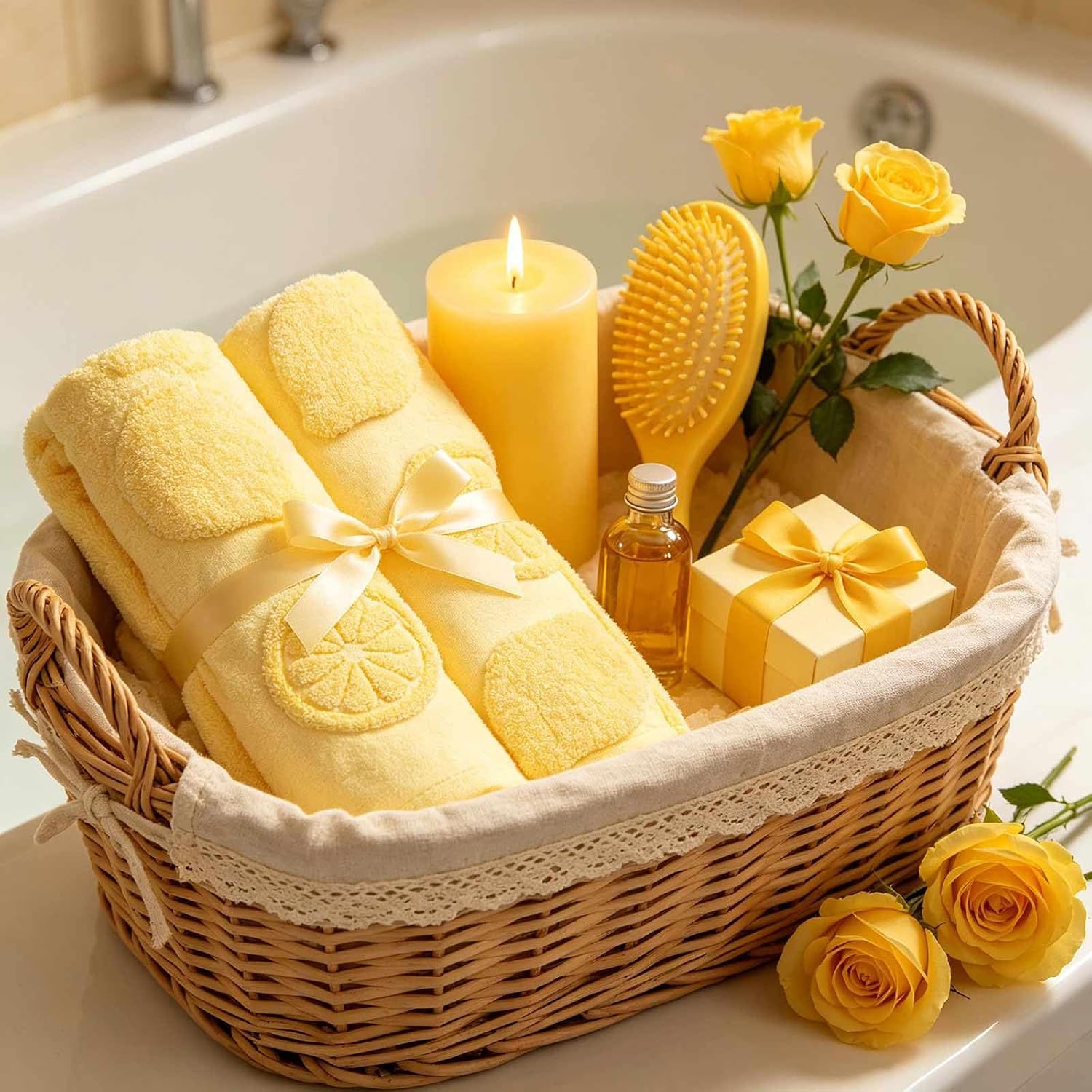 yuboo 2 Pcs Yellow Lemon Hand Towels Set for Bathroom, 3D Tufted Decorative Soft Cotton Absorbent Kitchen Towels for Hand Drying and Daily Use, Summer Tropical Theme for Home Kitchen Gifts 13"x29"