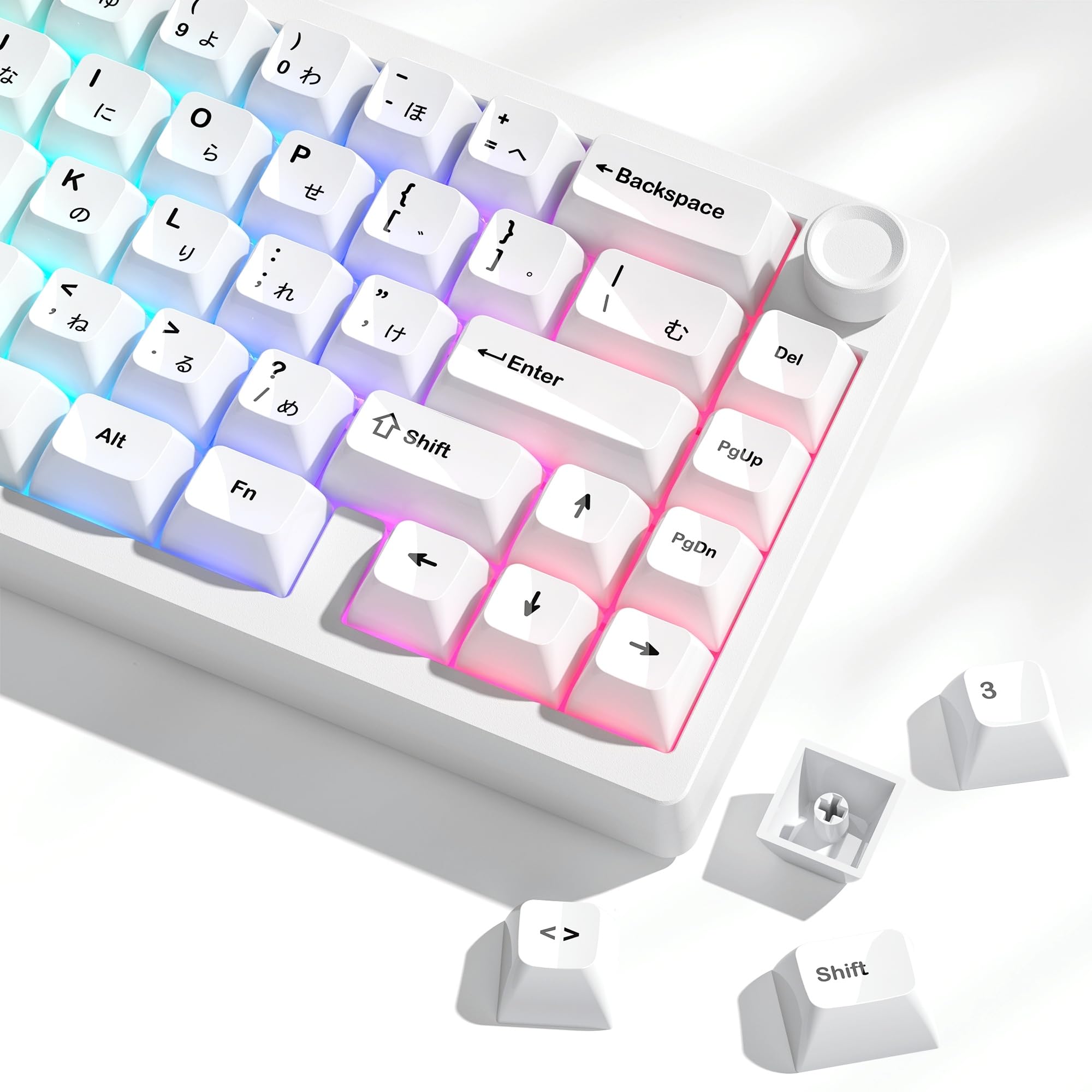 Womier Japanese White Keycaps, Ceramic Style PC Glossy Jelly Keycap